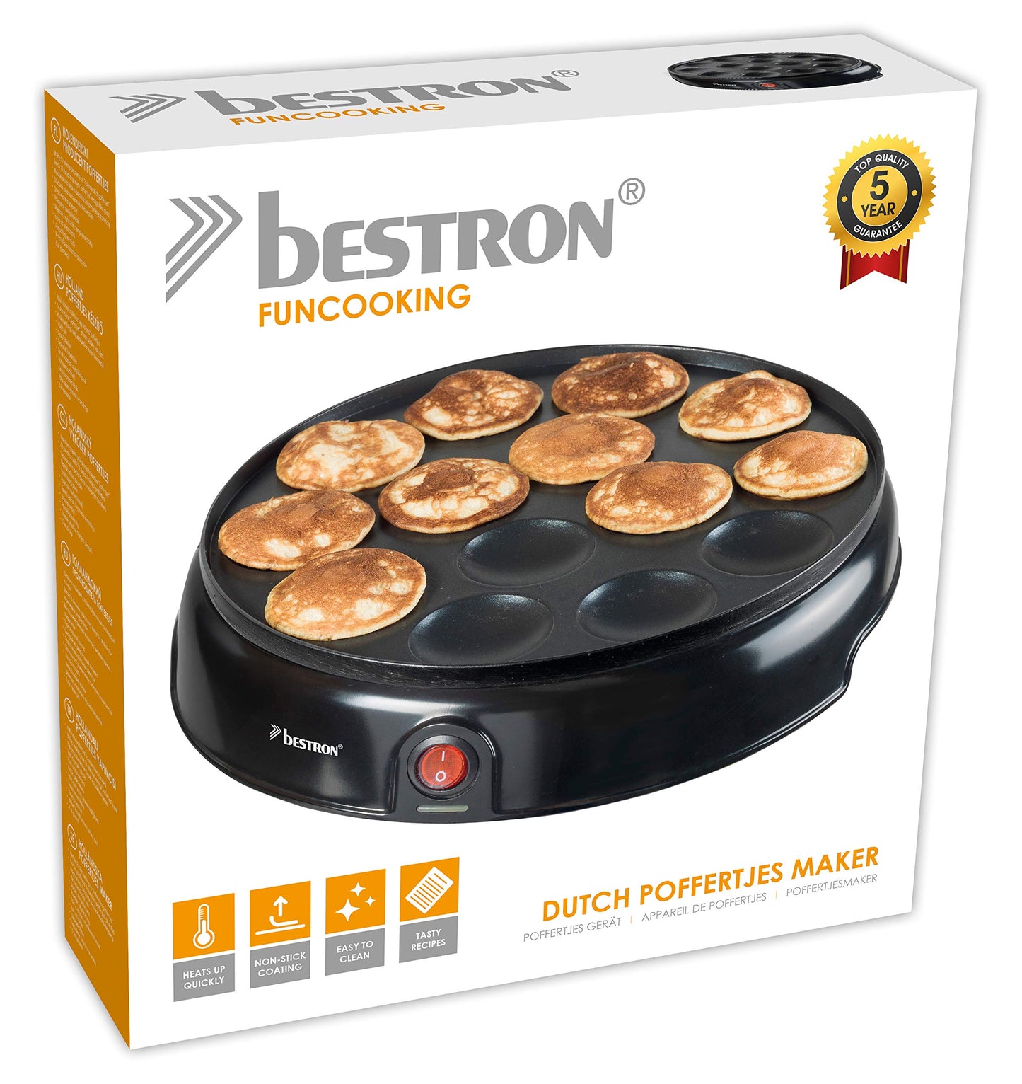Bestron Poffertjes Maker in retro design, mini pancake machine, with non-stick coating, sweet dreams, 800W, black