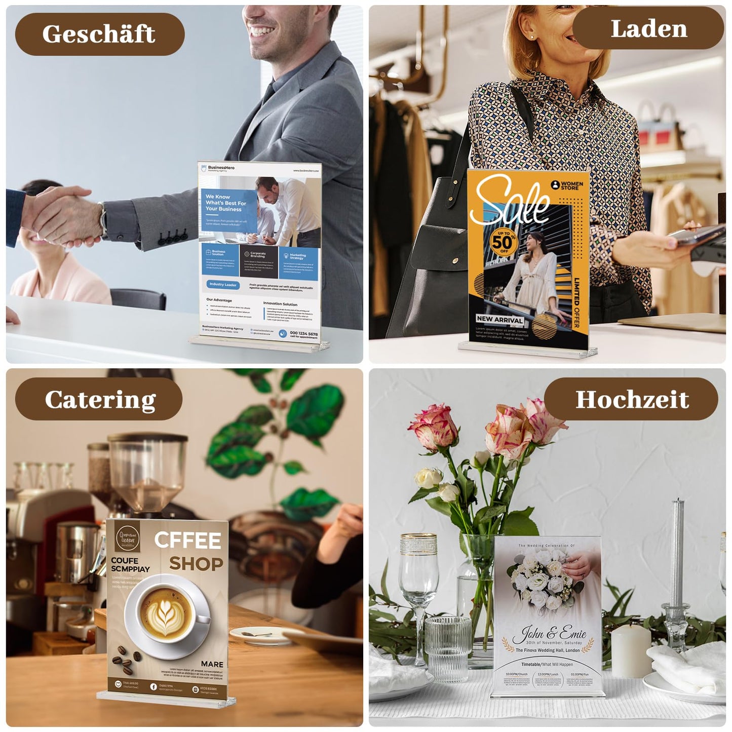 Viymgit 4 Piece Tabletop Stand DIN A4, clear T-shaped vertical Acrylic A4 Advertiser, desk stand for advertising, menu, signage.