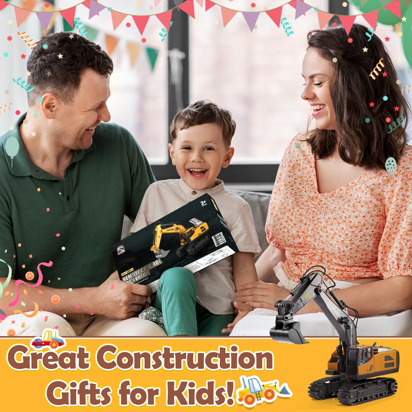 HappyGoLucky 1:20 Remote Controlled Excavator Toy For Boys Ages 3 4 5 6 7 8, 680° Rotating Rc Excavator With Lights Gift Boy 4 5 6 7 8 Years, Outdoor Toy Kids Toy For Ages 3-9 Years.