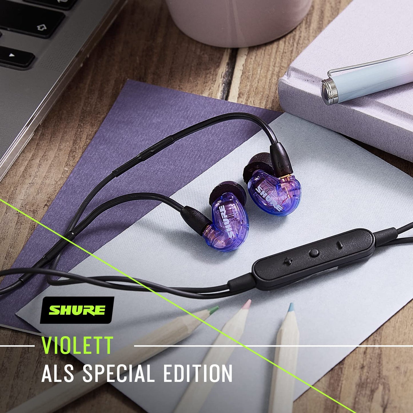 Shure SE215 Special Edition Universal Sound Isolating Earphones, single driver, in-ear design, detachable cable, clear sound and powerful bass, ideal for music, video games, and phone calls - Purple