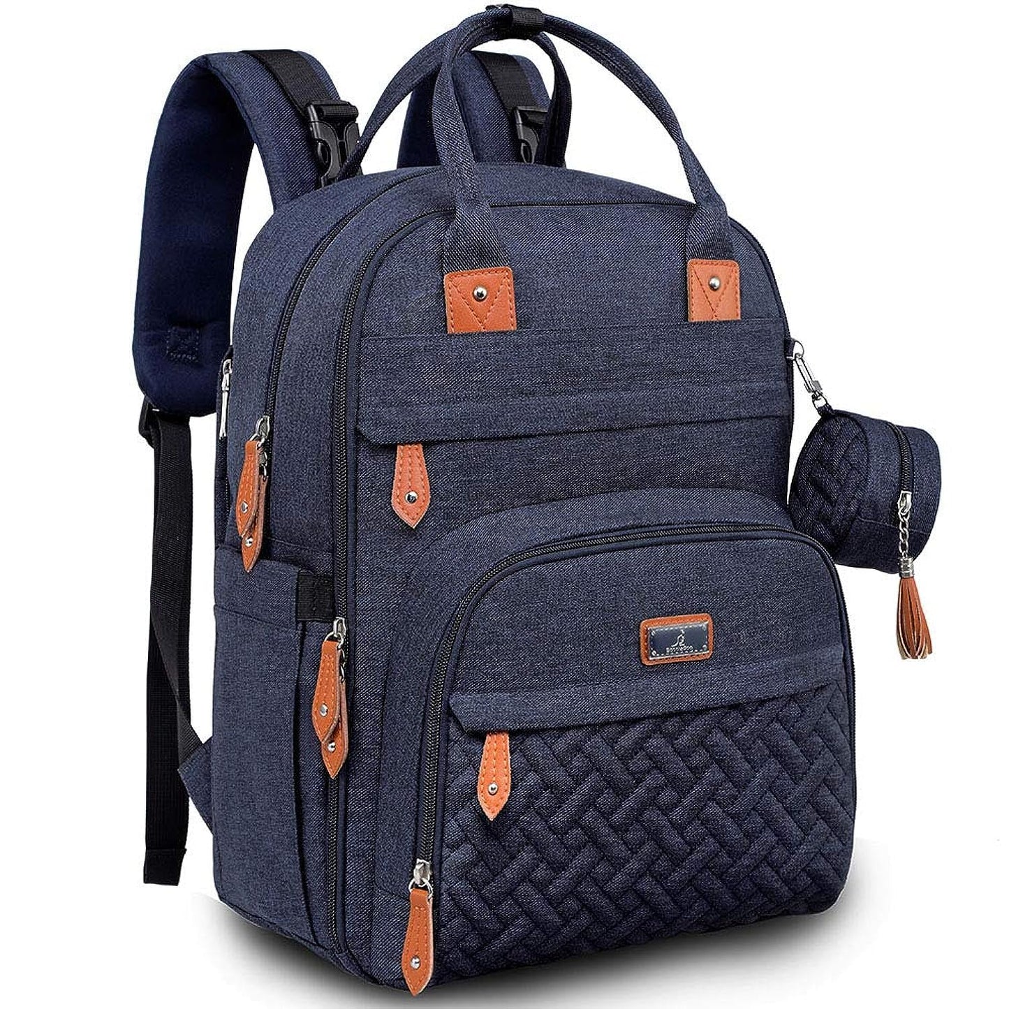 BabbleRoo Diaper Bag Backpack - Large Capacity, 17 Pockets, Water-Resistant - with Changing Pad, Removable Pacifier Holder, Stroller Straps - Travel Backpack for Mom & Dad