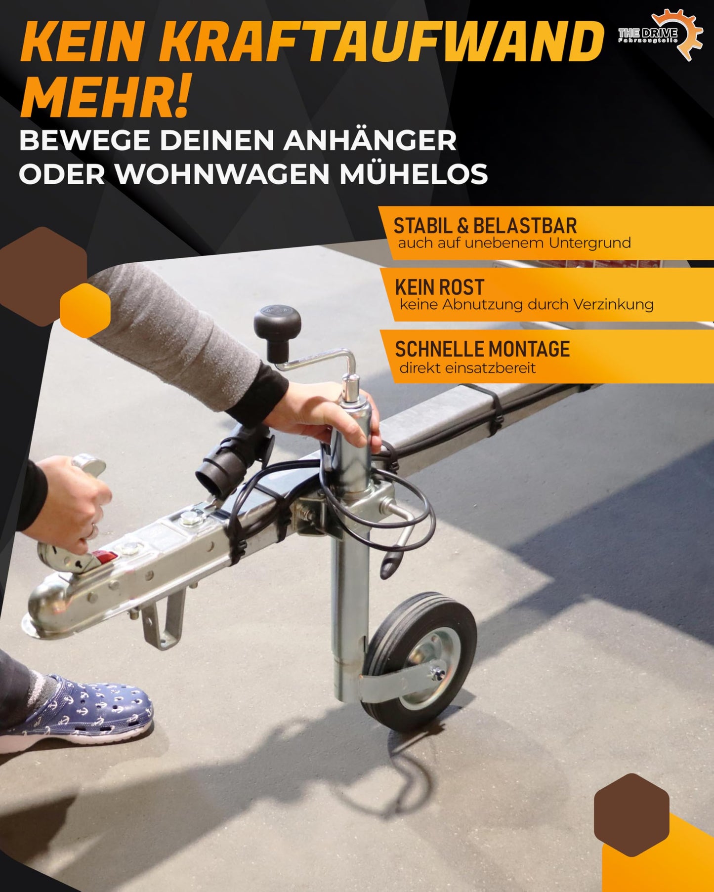 The Drive | jockey wheel 150kg | for car trailers | Ø 48mm with clamp holder | including attachment kit