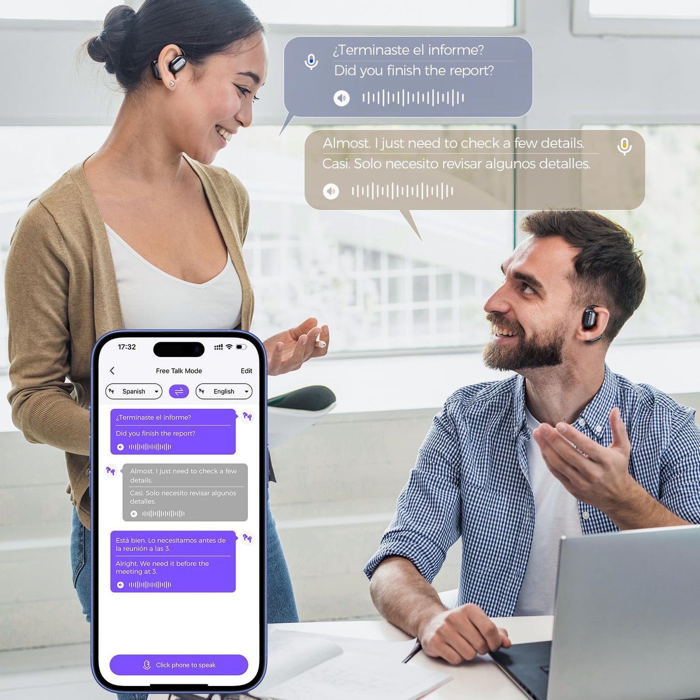 Ki Translator headphones, XP2 translation headphones with real-time translation, 135 languages headphone translator real-time, Touchscreen open ear headphones for iOS and Android, Travel and business.