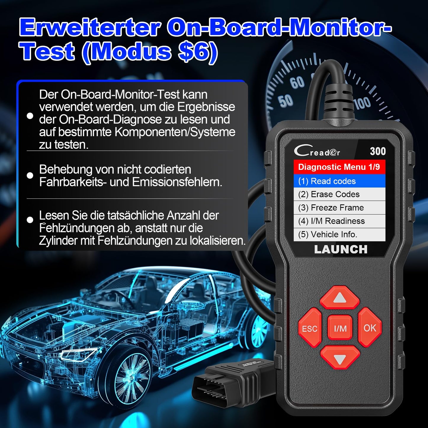 OBD2 diagnostic device for car LAUNCH CR300 Scanner for all vehicles, European diagnostic scan tool after 2000, A car diagnostic device in German for BMW VW Mercedes Audi All OBDII vehicles.