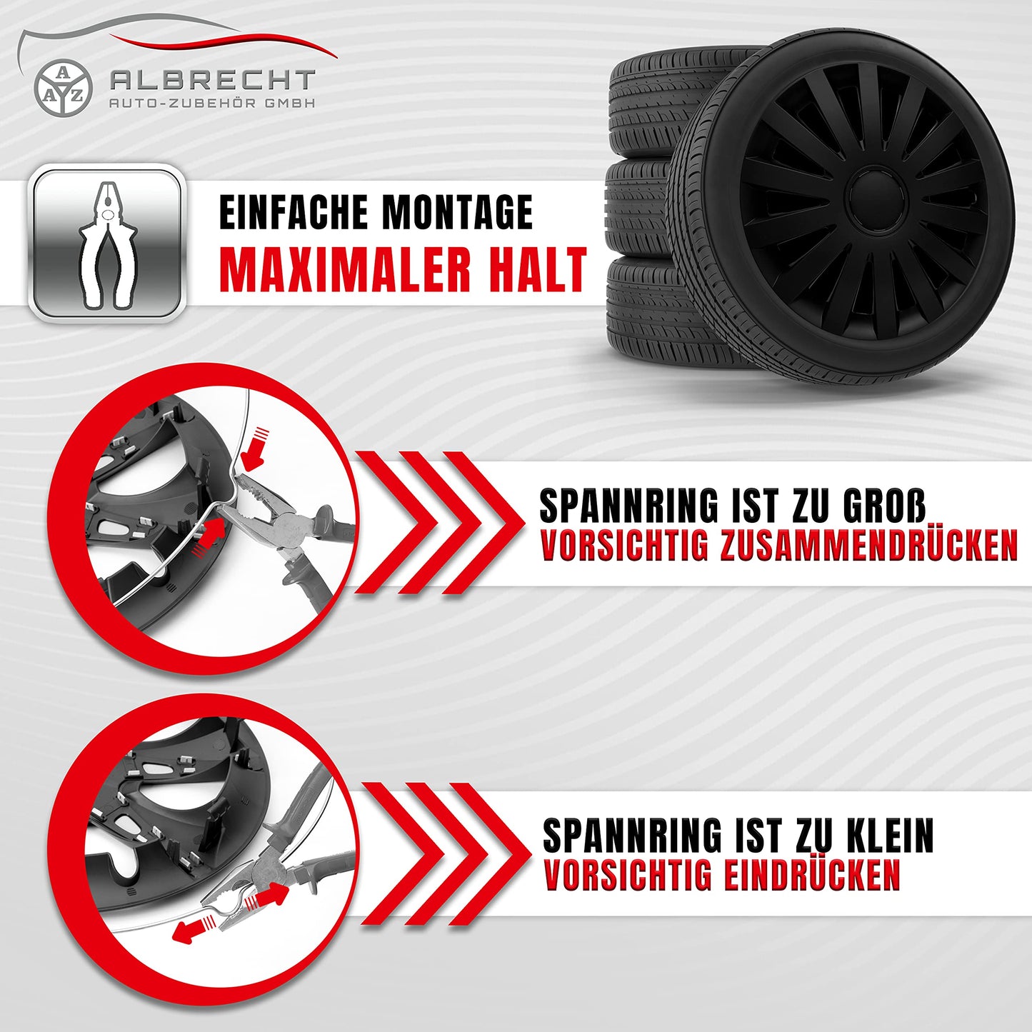 Albrecht 17 inch wheel covers in matte black for steel rims - Wind hubcaps made of high-quality plastic - Durable wheel covers in original Albrecht packaging - Made in EU