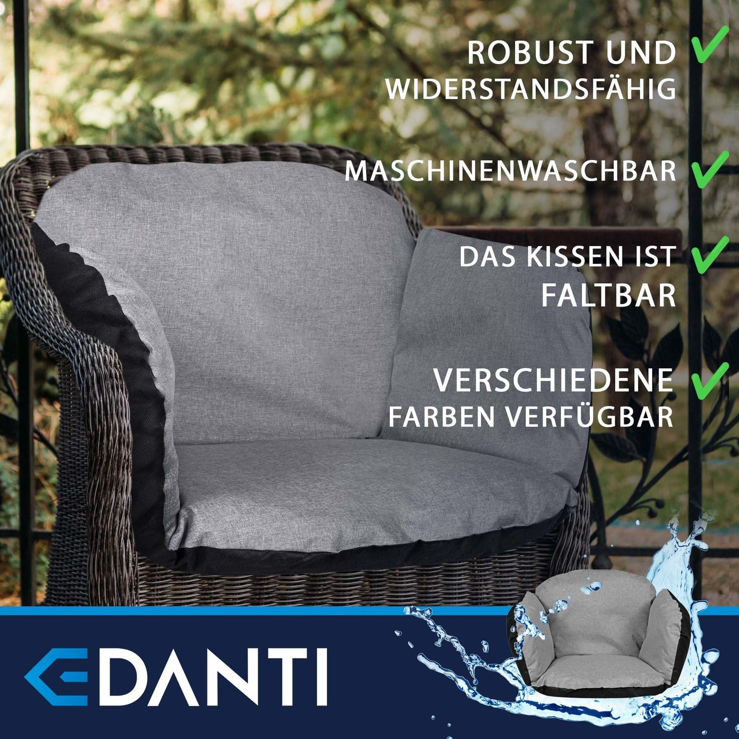EDANTI garden cushion pad pillow for hanging chair stork nest hanging basket swing waterproof decorative chair 112x113 cm + headrest