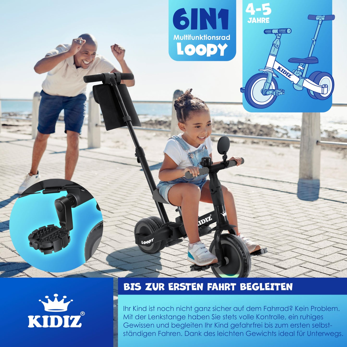 KIDIZยฎ 6in1 Balance Bike Trike | Kids' Ride-On Bike for Ages 1-5 | Supports up to 55lbs | Includes Handlebars, Safety Bar, Seatbelt, Bell & Mirror