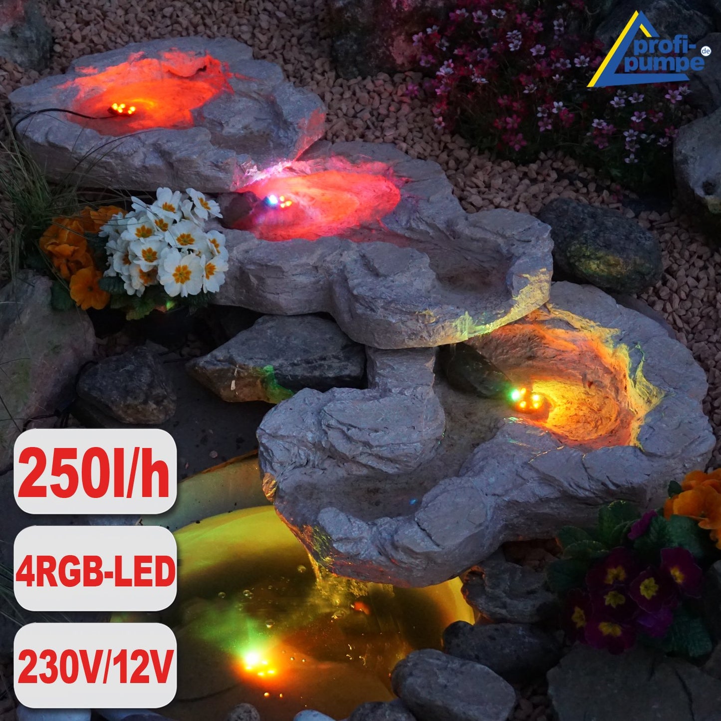 AMUR source cascade streamlet WITH LED, 230V, water cascade waterfall streamlet shells water play - source shell in natural stone look for garden, garden pond, pond, bird bath