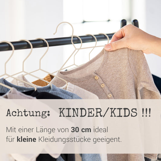 ROW&LINE® - Children's hangers (30 cm) - 10 pieces (beige) - space-saving baby hangers - sturdy for heavy clothing - wire hangers for organization & uniform look in the closet