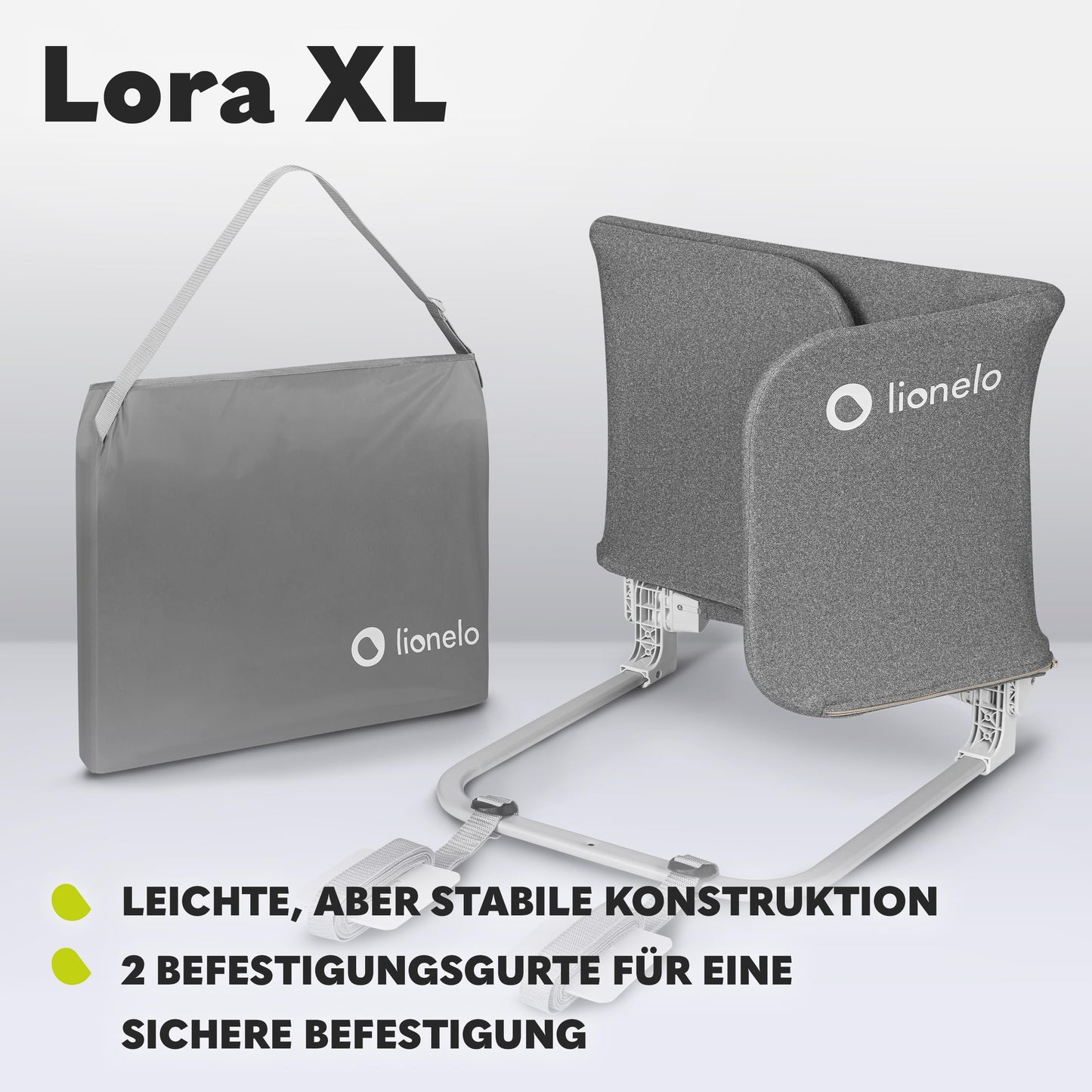 Lionelo Lora XL Portable Bed Guard for kids, tilt adjustment up to 180°, foldable bed rail, 45 cm - 150 cm, StandSafe lock, protection against falling out
