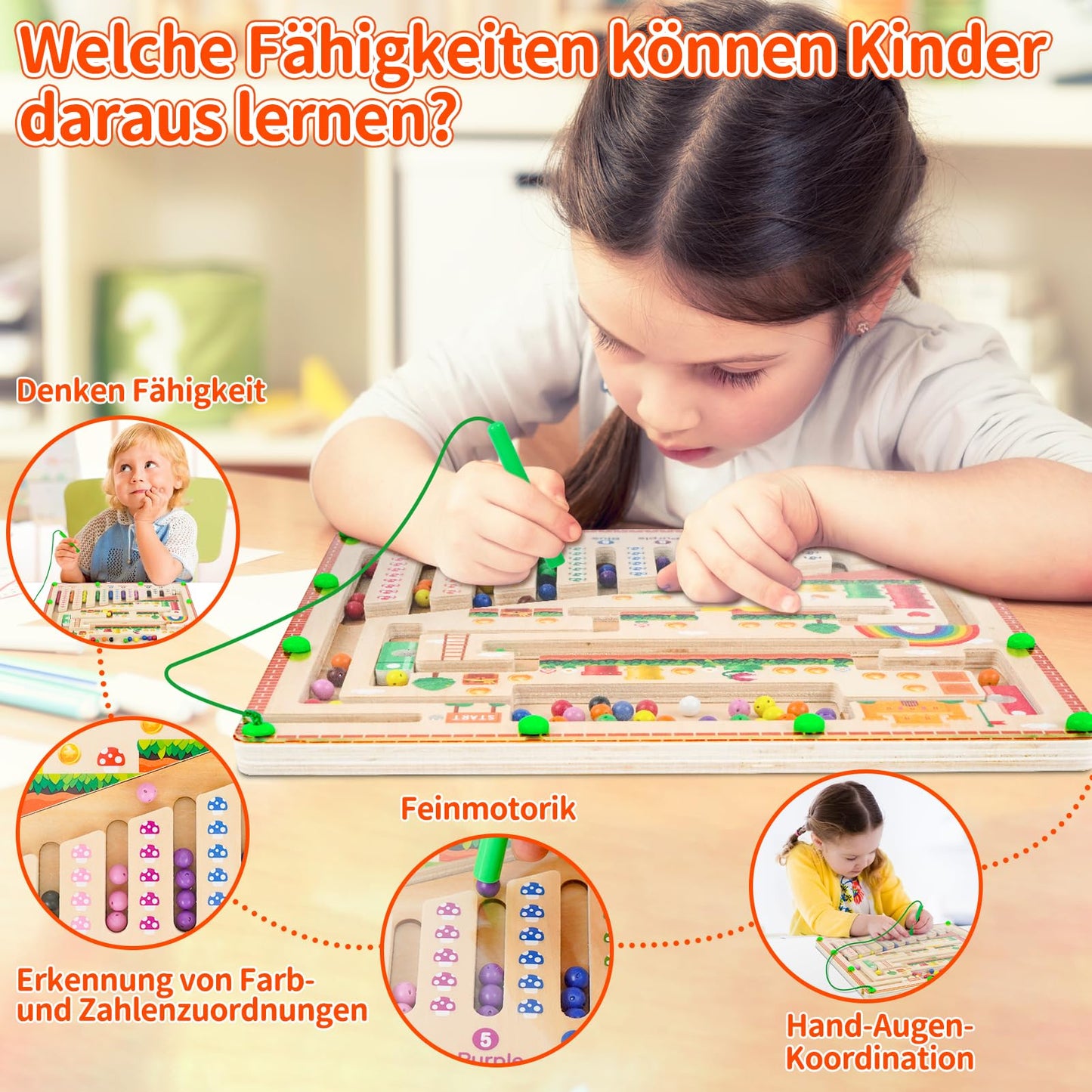 Montessori magnetic toy labyrinth for 2, 3, 4, 5, 6-year-olds. Magnetic motor skills toy for kids, wooden gift for 2, 3, 4-year-old boys and girls.