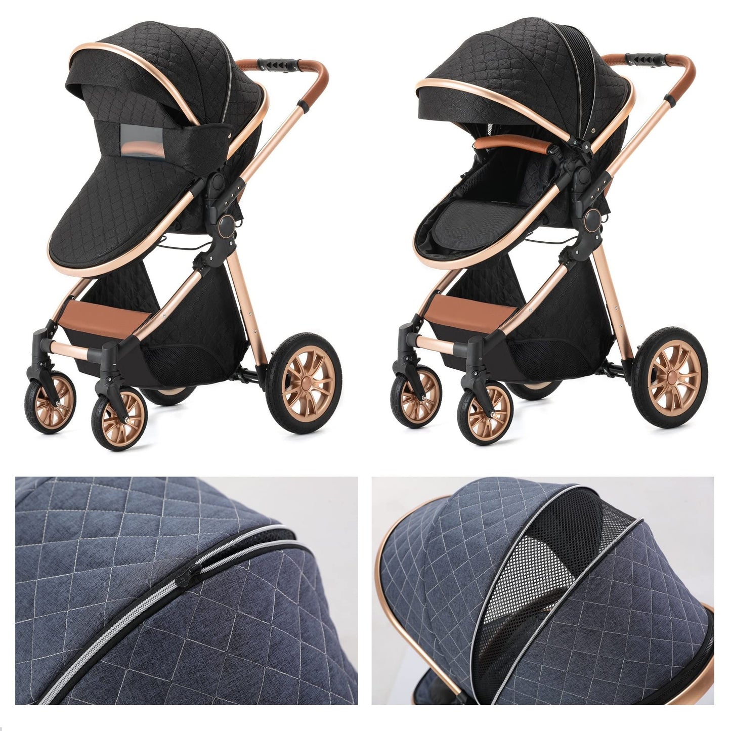 Gcarebb 3 in 1 stroller with car baby seat, easily collapsible with one click, portable complete set with aluminum frame for newborns 0-3 years old.