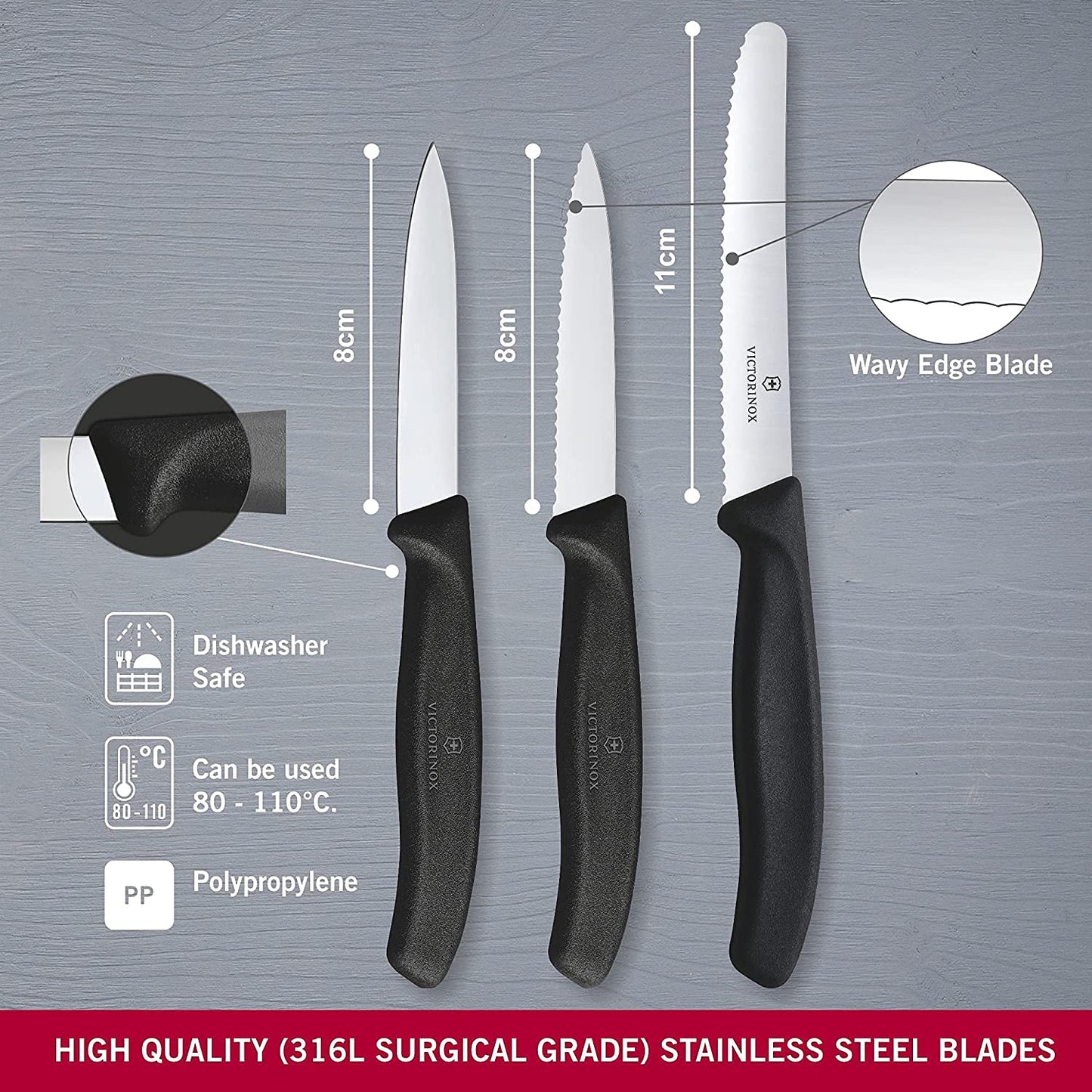 Victorinox 3-piece Vegetable Knife Set Swiss Classic - Kitchen Knife, Paring Knife - Swiss Made - MultiColor