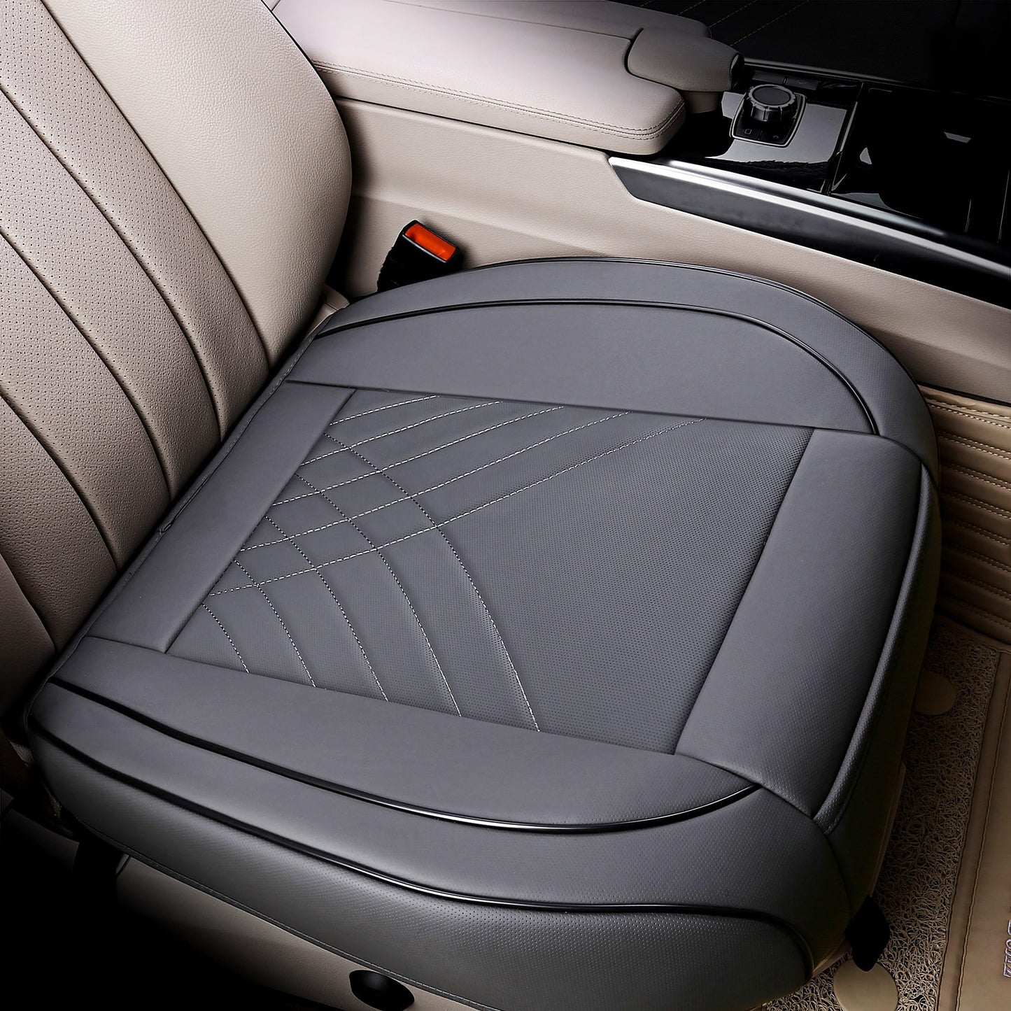 Kingphenix Premium PU car seat cover, front seat protection, compatible with 95% of all vehicles, padded, non-slip, full wrap edge, dimensions: 53.3 x 51.8 cm, 1 piece (grey)