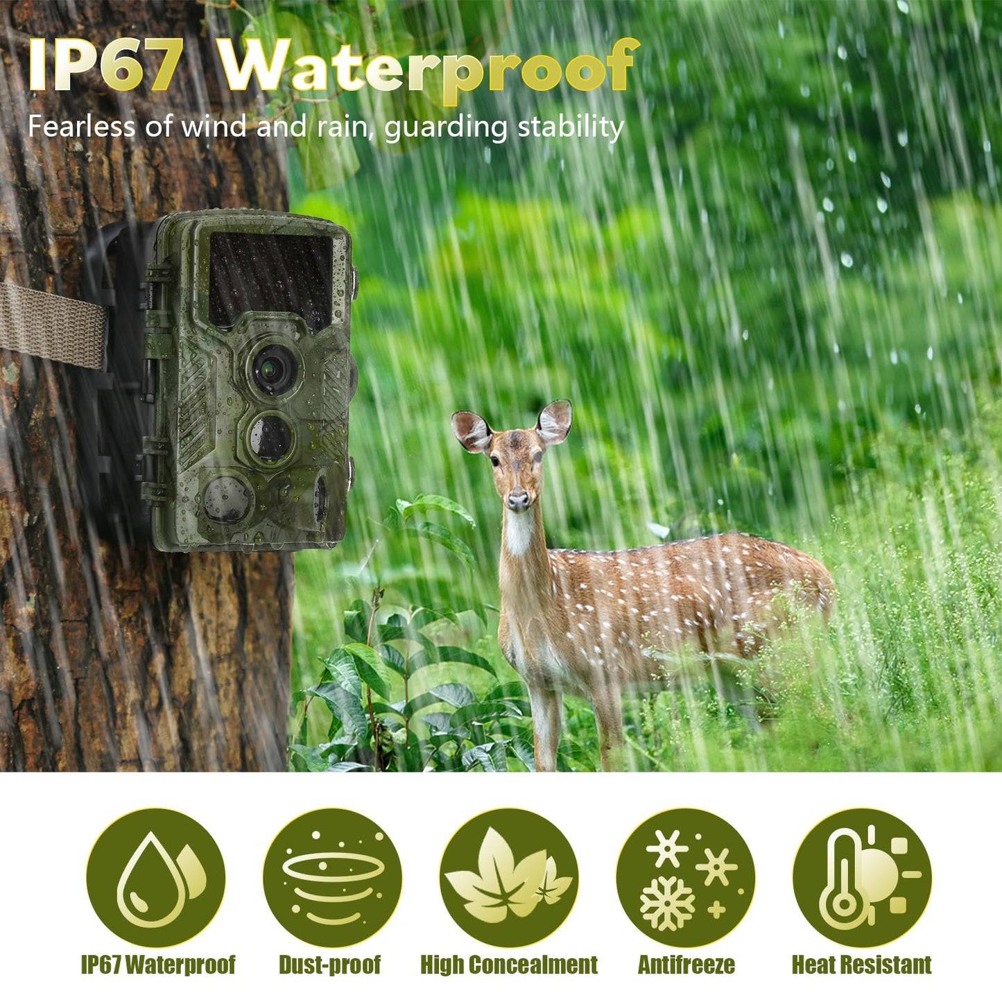 Coolife trail camera 48MP 4K with motion sensor night vision IP67 waterproof & dustproof wildlife camera winner 3-zone infrared sensor 125° wide angle wildlife camera with 32G memory card
