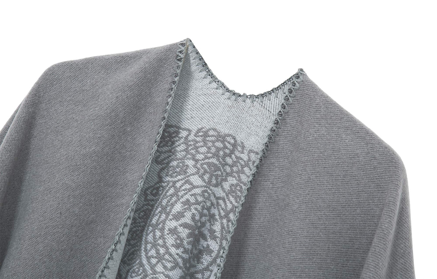 EXCHIC Women's Warm Open Front Knit Scarves and Wraps Floral Elegant Cardigans Poncho Cape Coat Jacket (Gray-91)