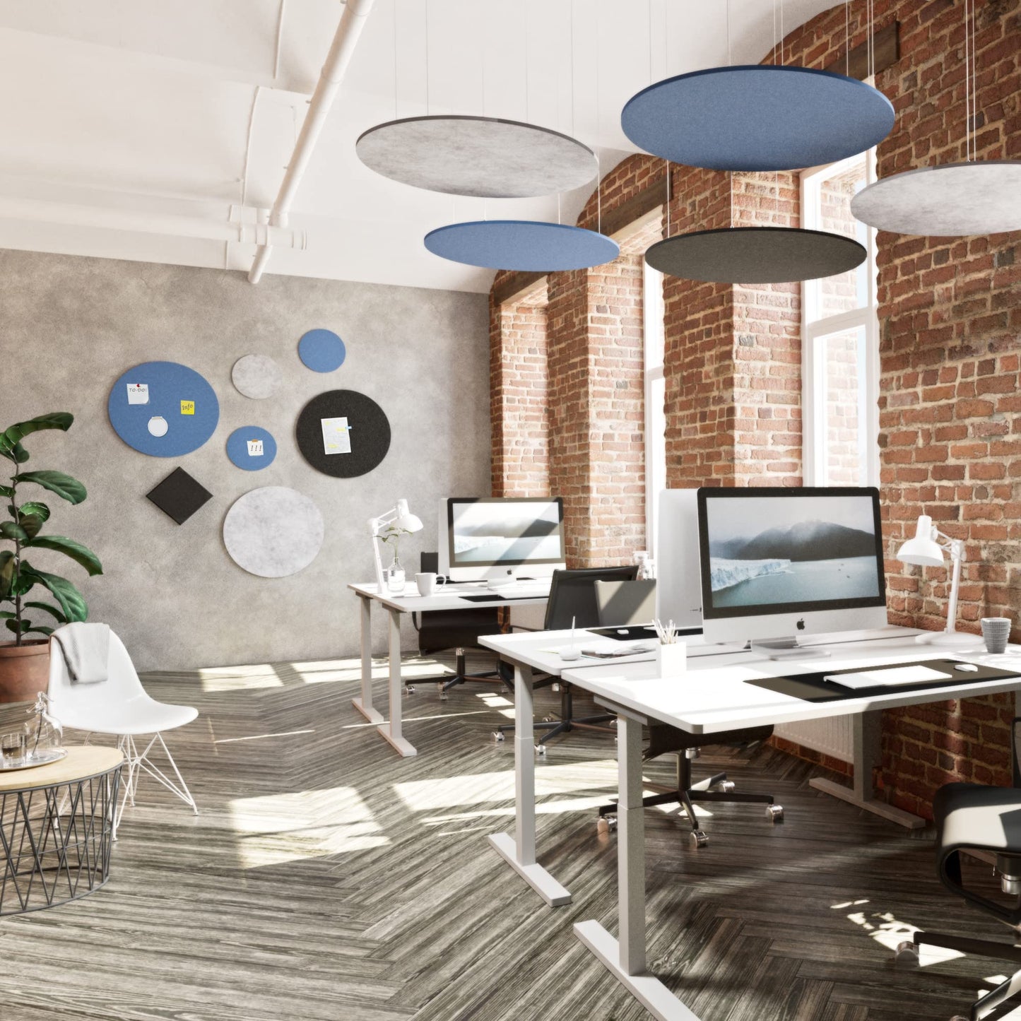 2x acoustic panels for wall & ceiling made of recycled felt - sound absorber acoustic felt diffuser round Ø 550x12 mm Night Gray