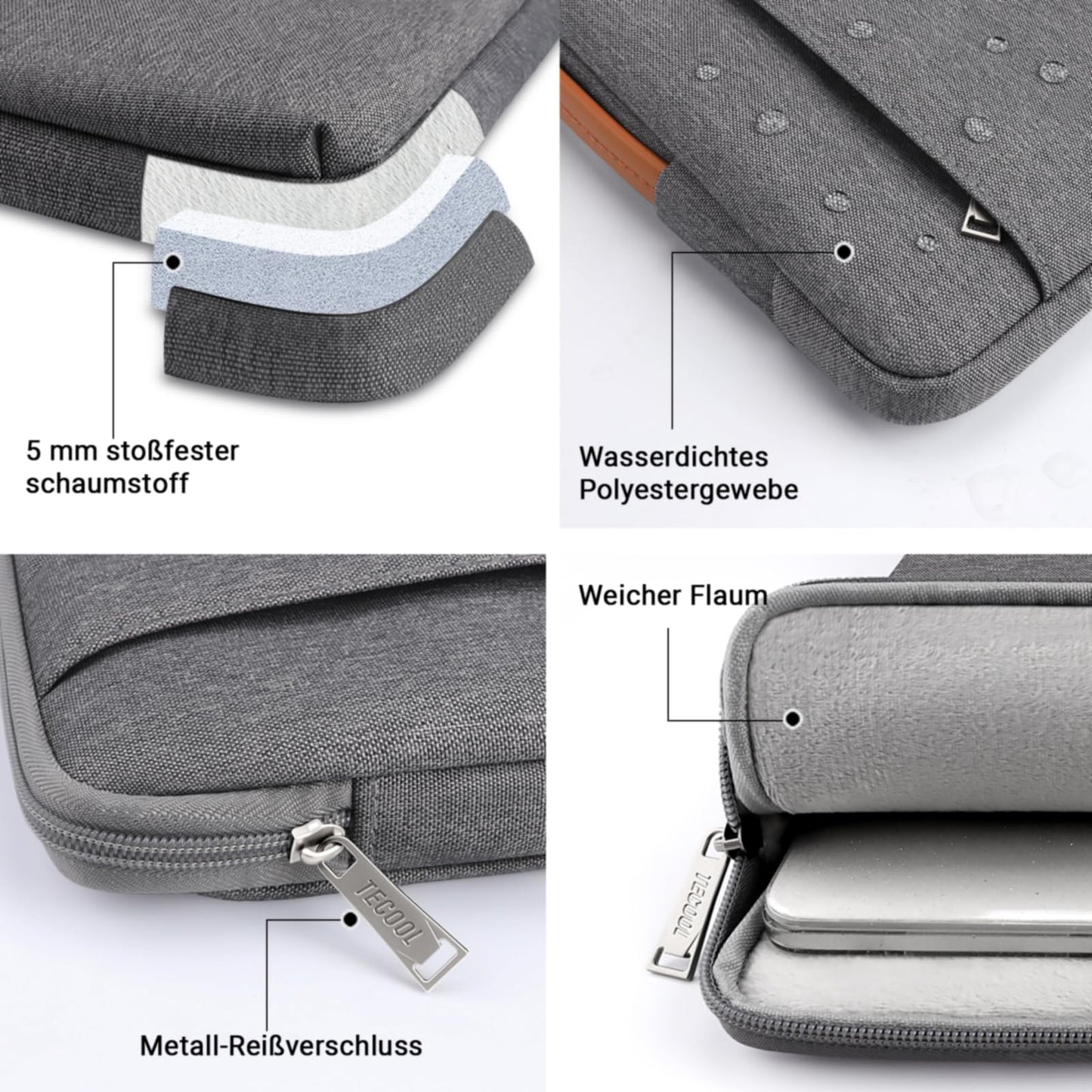 TECOOL 15.6 Inch Laptop Sleeve for 15-15.6" Laptop Notebook Lenovo Thinkpad Ideapad HP Acer Dell ASUS Chromebook, Shockproof Water-Resistant Notebook Case Cover 15 15.6, Dark Gray