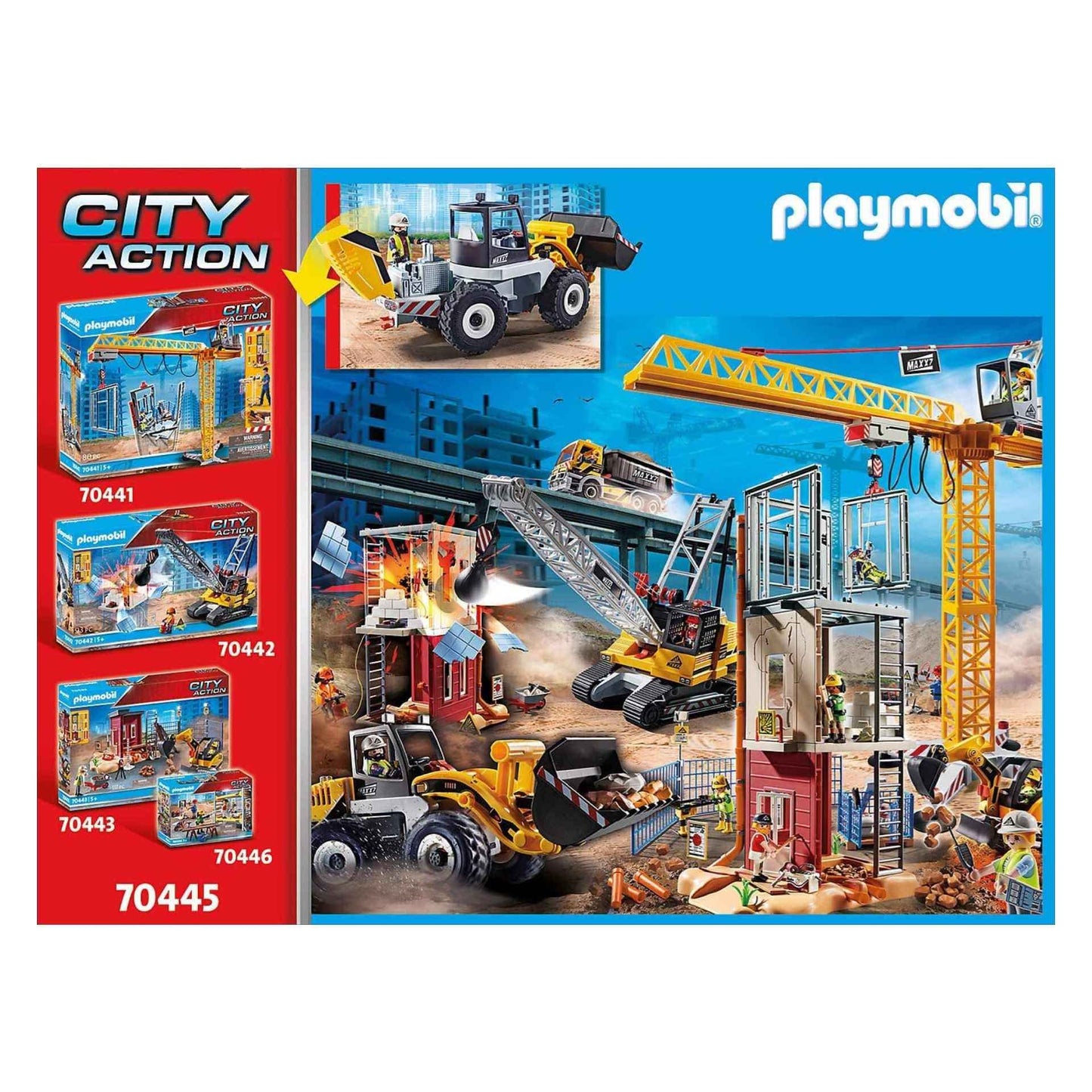 PLAYMOBIL City Action 70445 Construction Front End Loader with movable bucket and handle for kids ages 5+. Great for moving and fixing the shovel.