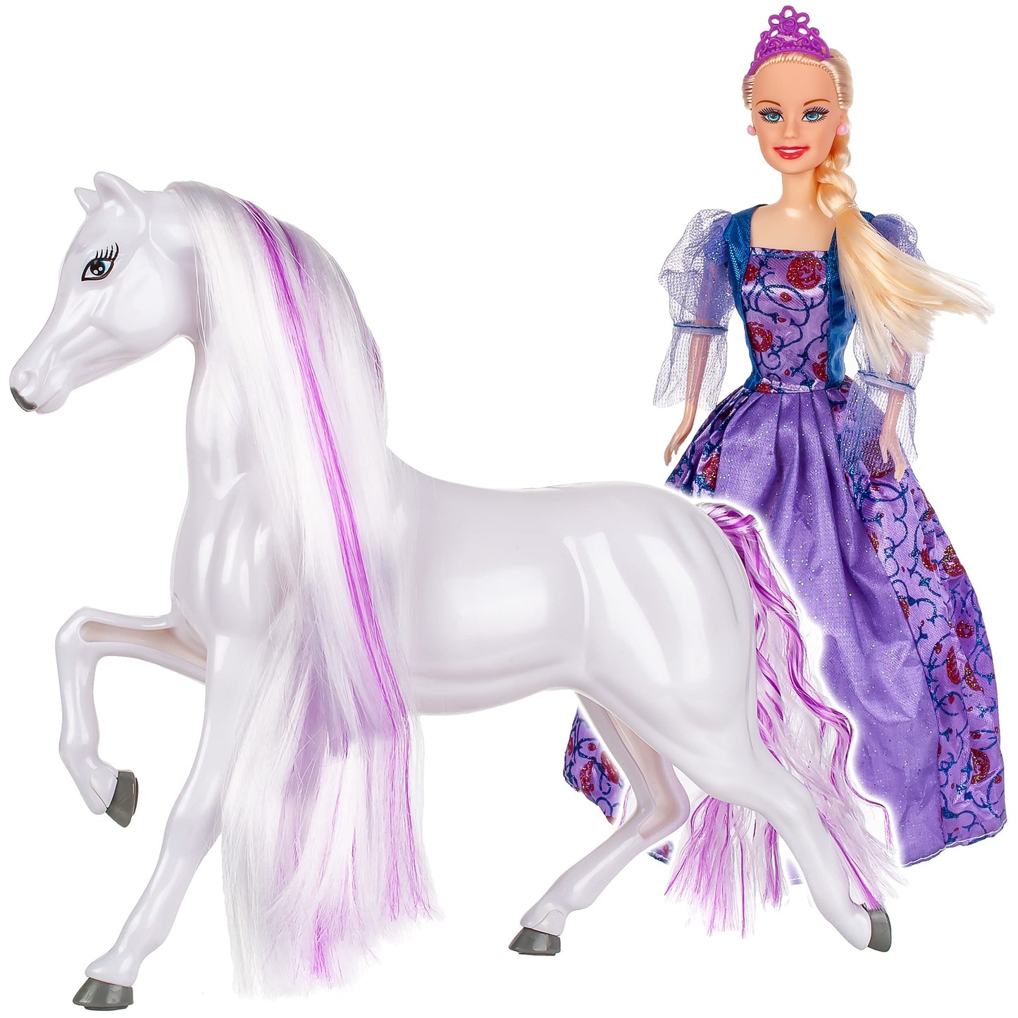 Doll carriage with horse & doll - purple for Barbie dolls - Steffi Love - LOL Surprise toy doll - Princess horse carriage - fairytale carriage.