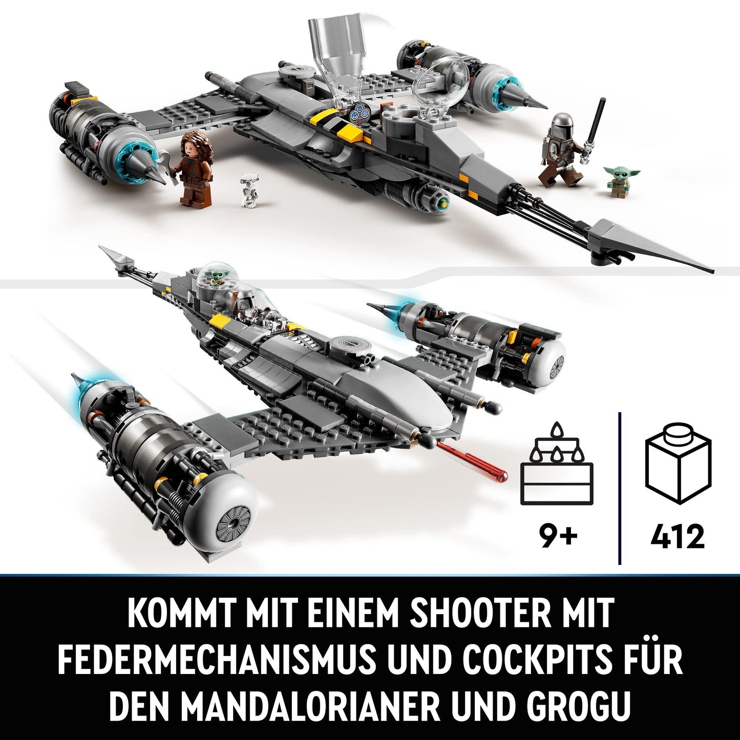 LEGO Star Wars The Mandalorian's N-1 Starfighter from The Book of Boba Fett, spaceship building toy set with 4 characters including Baby Yoda figure 75325