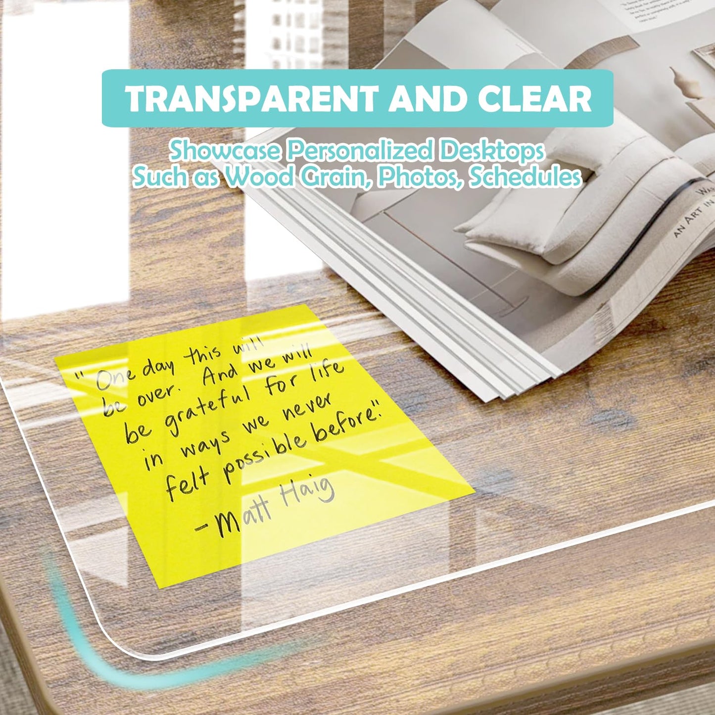 YSWOVUO Desk Pad Transparent, 100x50x0.15 cm Desk Pad Clear, Waterproof Desk Pad Transparent, PVC Table Protection Pad for Office and Home