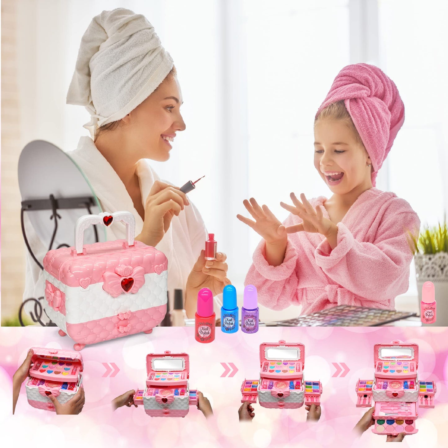 Kids Makeup Set Girls Makeup Case Children- Safe and Washable Kids Makeup, Real Makeup Set, Princess Gifts for Girls 4 5 6-12 Years (Pink)