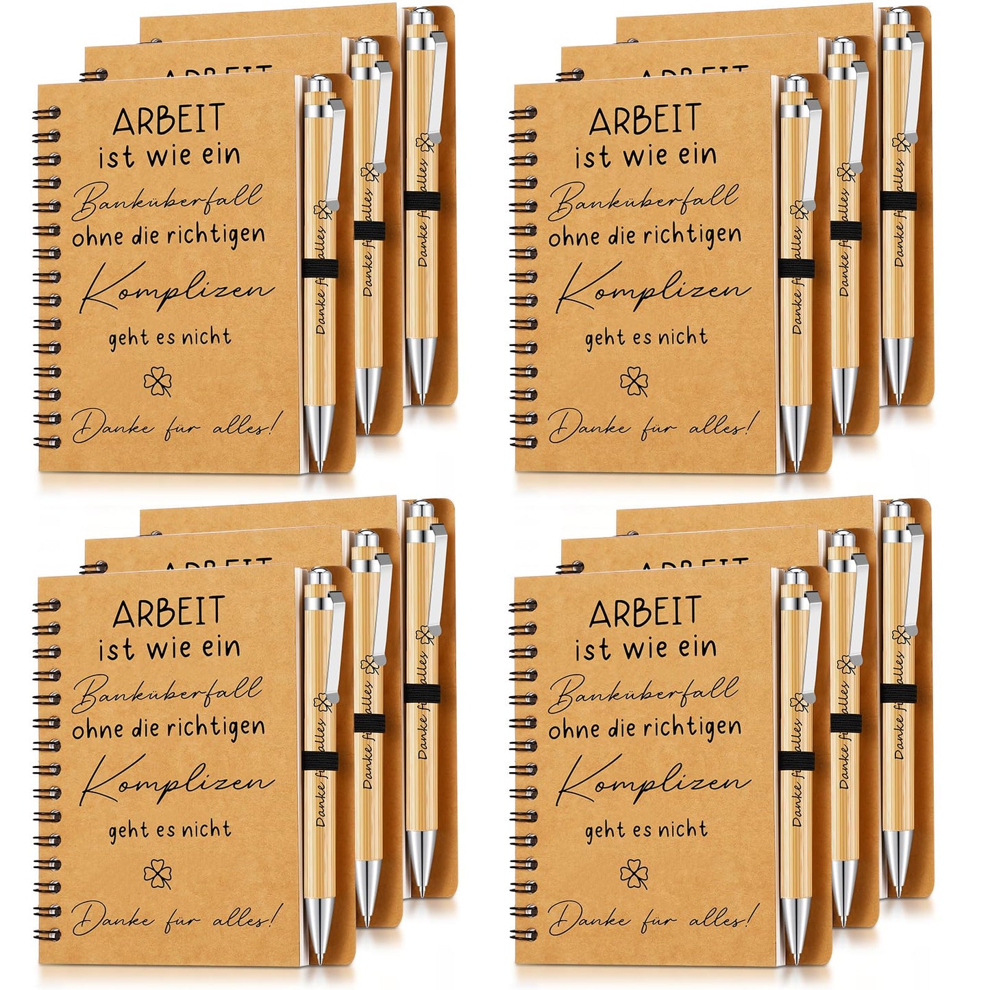 Sinmoe 12 piece thank you gift for colleague teacher employee party favor farewell gift team inspirational A6 notebook thank you for everything pen (WORK is like a bank robbery)