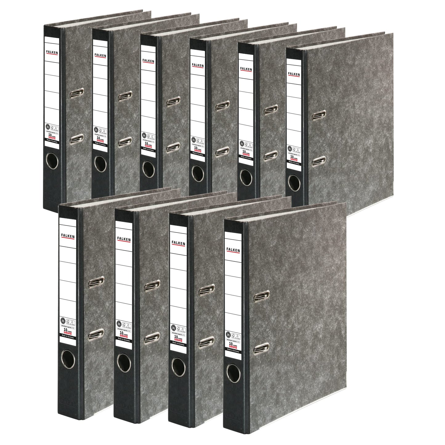 Falcon 10 Pack Recycling Folders Cloud Marble. Made in Germany. 5cm slim DIN A4 black back ring binder file organizer office folder cardboard folder CO2 neutral Blue Angel.