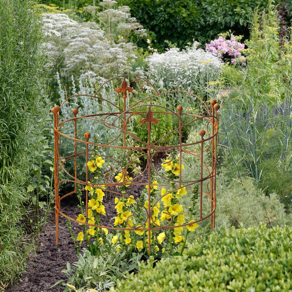 Perennial holder shrub holder close to the ground 2-piece round trellis bed metal iron rust decoration