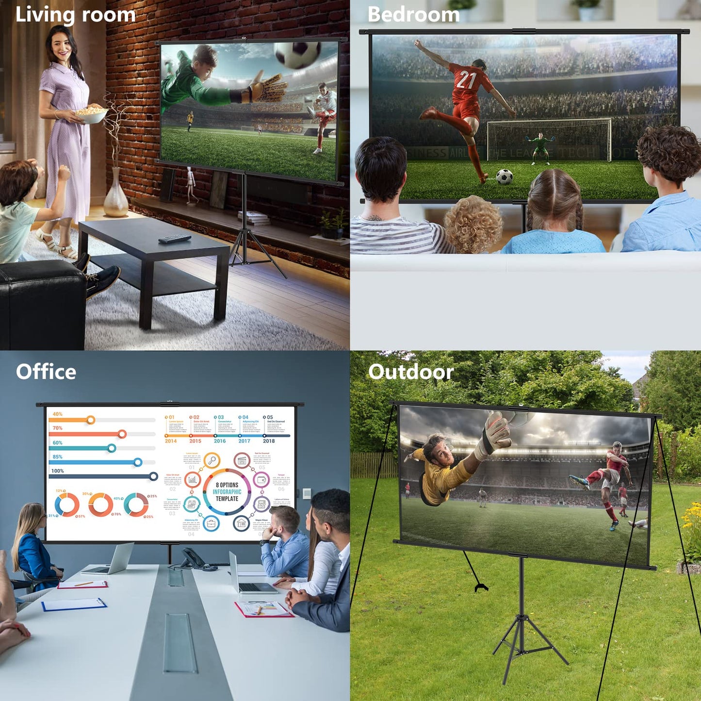 Will Canvas Projector Screen With Stand 100 Inch, 16:9 HD Retractable, Portable Projector for Home Theater, Office, School, Presentation