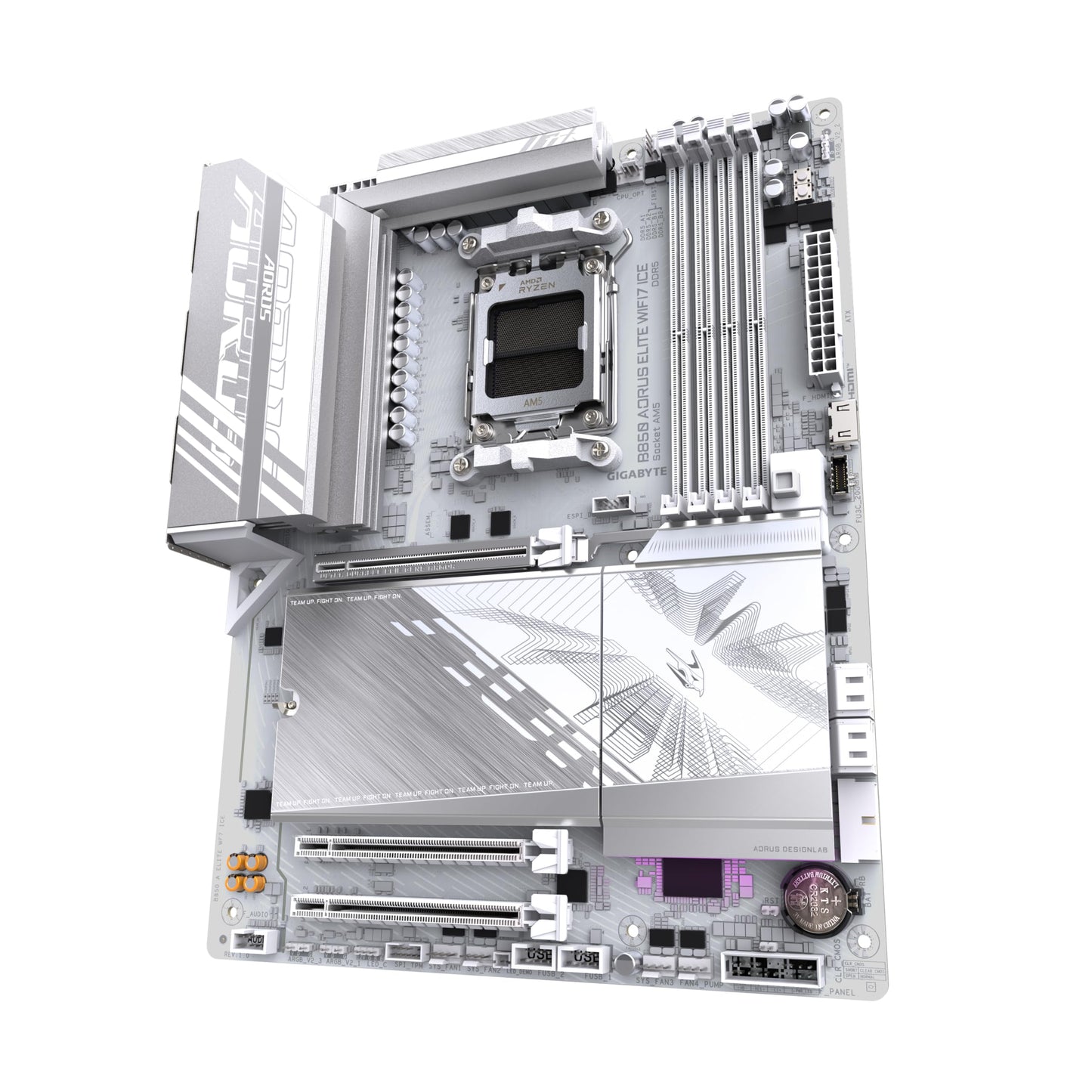 GIGABYTE B850 AORUS Elite WIFI7 Ice Motherboard - AMD Ryzen 9000 Series CPUs, 14+2+2 phases digital VRM, up to 8200MHz DDR5 (OC), 1xPCIe 5.0 + 2xPCIe 4.0 M.2, 2.5 LAN, WiFi 7, USB 3.2 Gen 2x2
