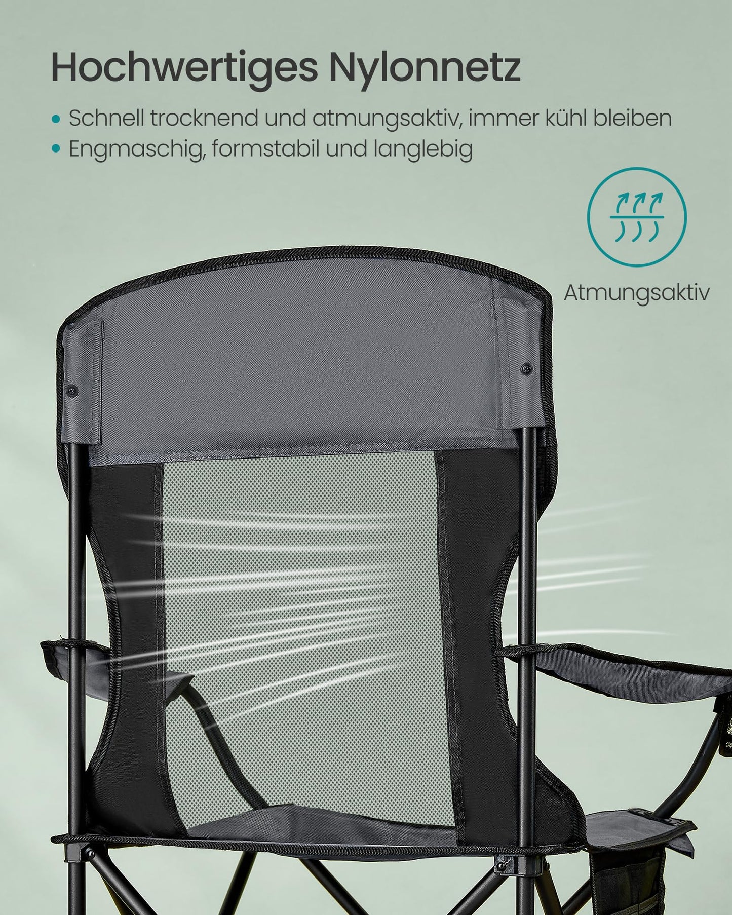 SONGMICS 2-pack camping chair, foldable outdoor chair, fishing chair, high backrest, adjustable armrests, drink holder, up to 150 kg load capacity, camping garden, slate grey GCB028G01