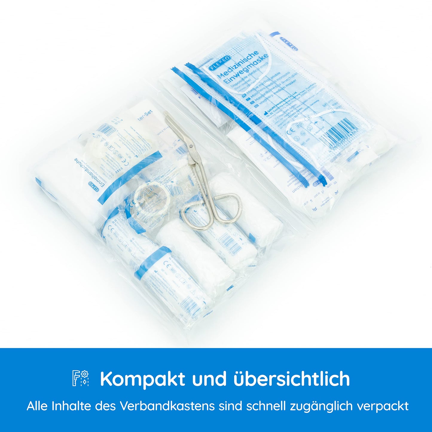 2-piece vehicle first aid kit according to the current DIN 13164:2022 | includes 2 med. face masks each | Valid for 2025 according to StVZO | First aid kit for car/motorcycle | Black