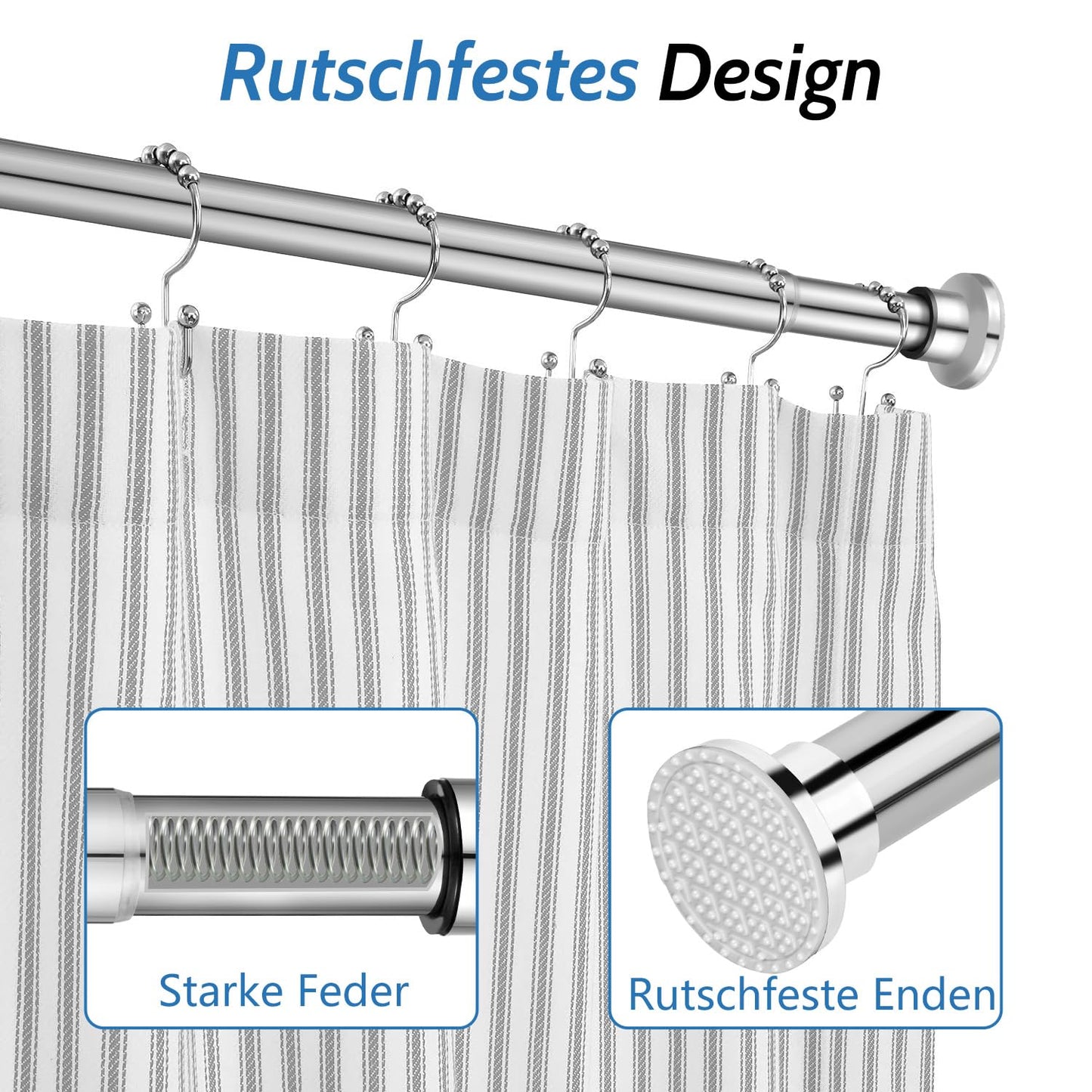Shower curtain rod, Retractable shower curtain rod without drilling, 70-134cm, Adjustable silver shower curtain rod, Rustproof and non-slip, Suitable for use in bathrooms