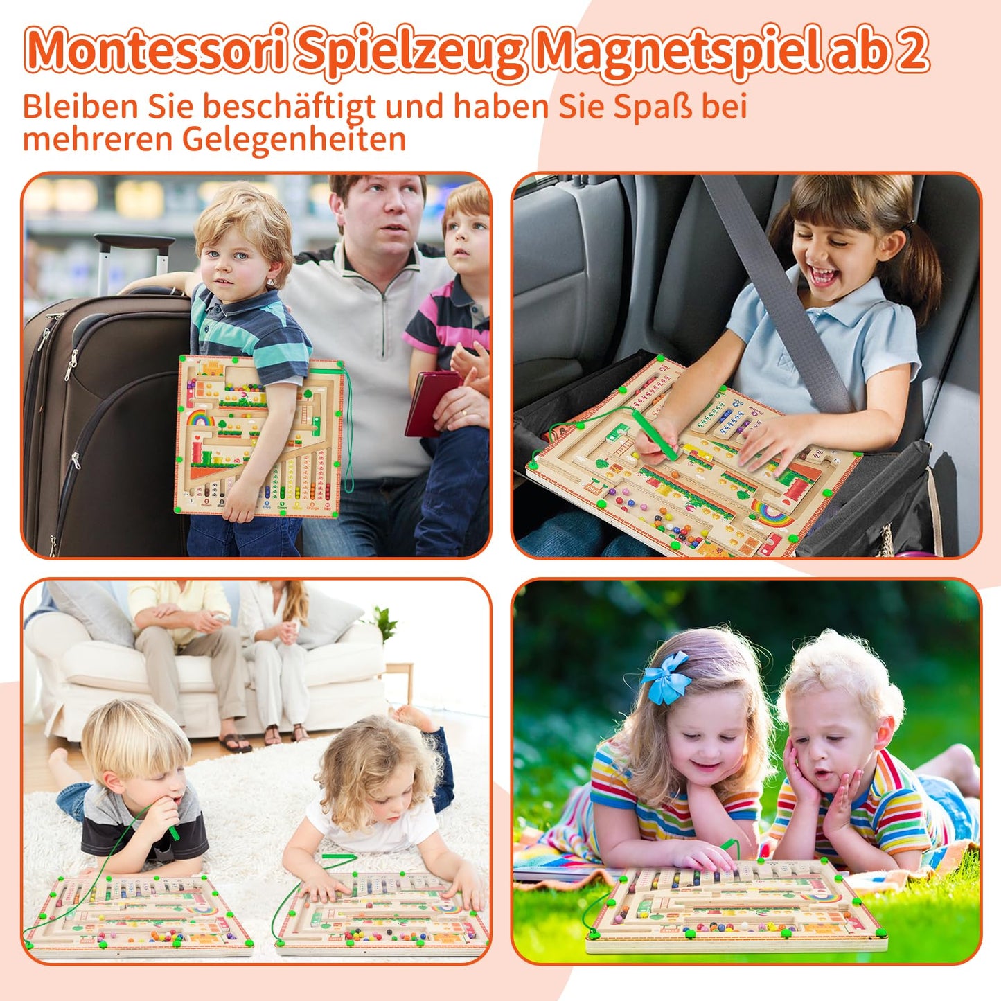 Montessori magnetic toy labyrinth for 2, 3, 4, 5, 6-year-olds. Magnetic motor skills toy for kids, wooden gift for 2, 3, 4-year-old boys and girls.