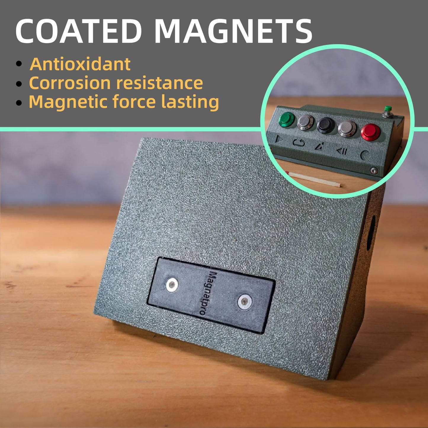 MagneticPro 4 Piece Rectangular Magnets Complete with PP plastic coating, 10kg force Size 50.80 x 19.05 x 7.62 mm Food safe, rustproof, and waterproof (4, 10 KG One-Sided Magnetism)