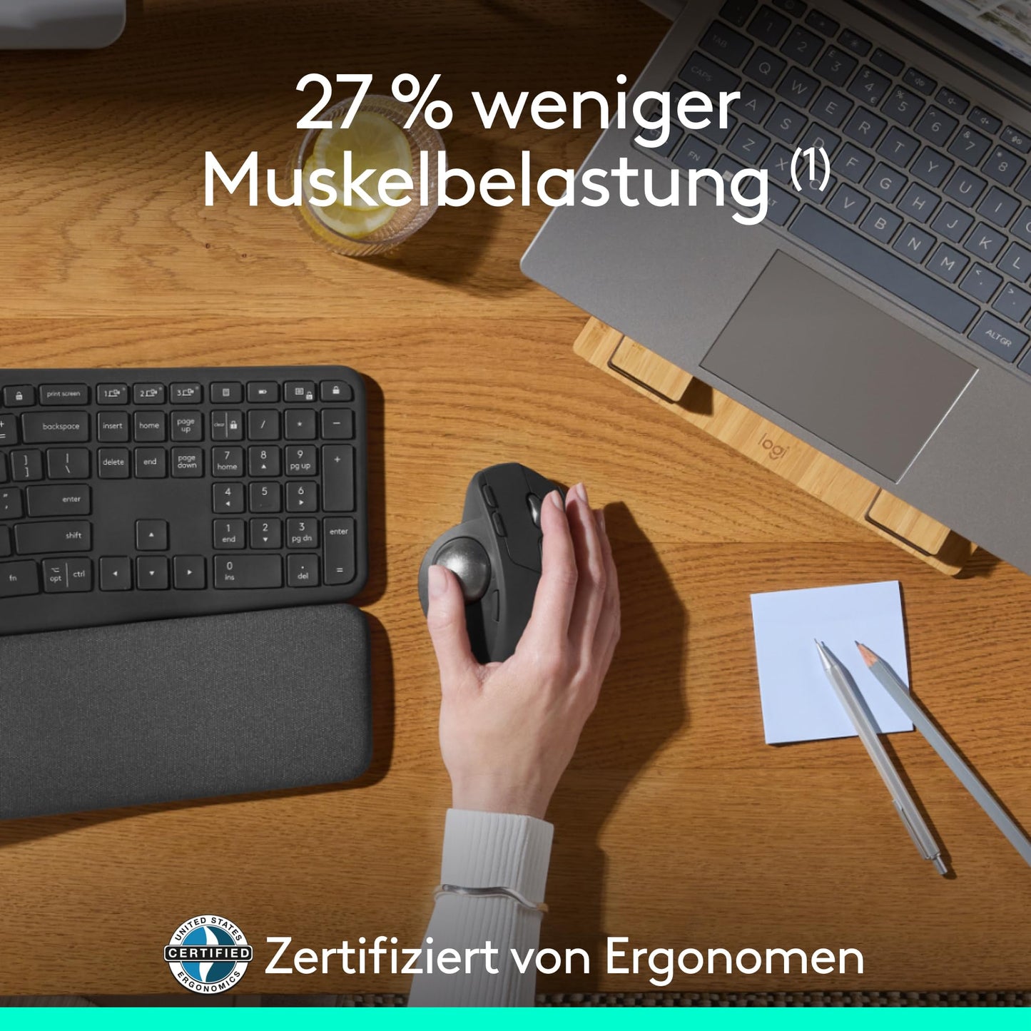 Logitech MX Ergo S Advanced wireless trackball mouse, USB-C rechargeable ergonomic mouse with Bluetooth and encrypted dongle, 6 programmable buttons, for PC/Mac - Graphite
