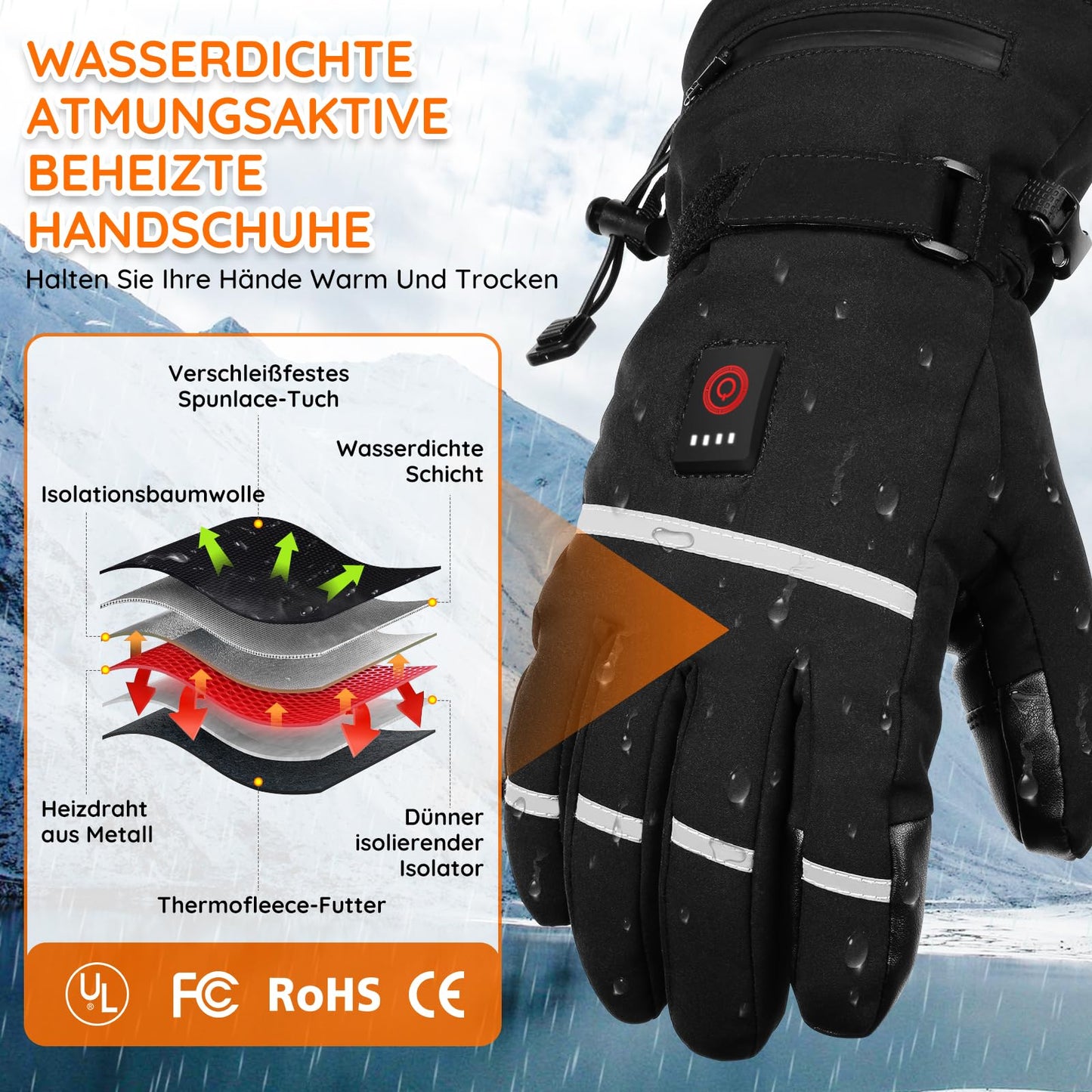 Mia & Coco Heated Gloves for Men Women, 3-Level Heated Ski Gloves with 7.4V 5400mAh Type-C Batteries, 6 Hours Runtime, for Climbing, Hiking, Biking, Camping