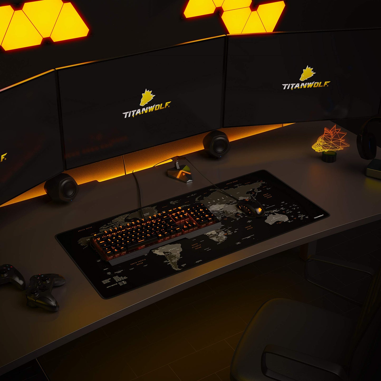 TITANWOLF - XXL Mousepad Gaming Titanwolf 900x400 mm - Mousepad XXL Gaming Large - Desk Pad Large Size - enhances precision and speed - Design World Map Black