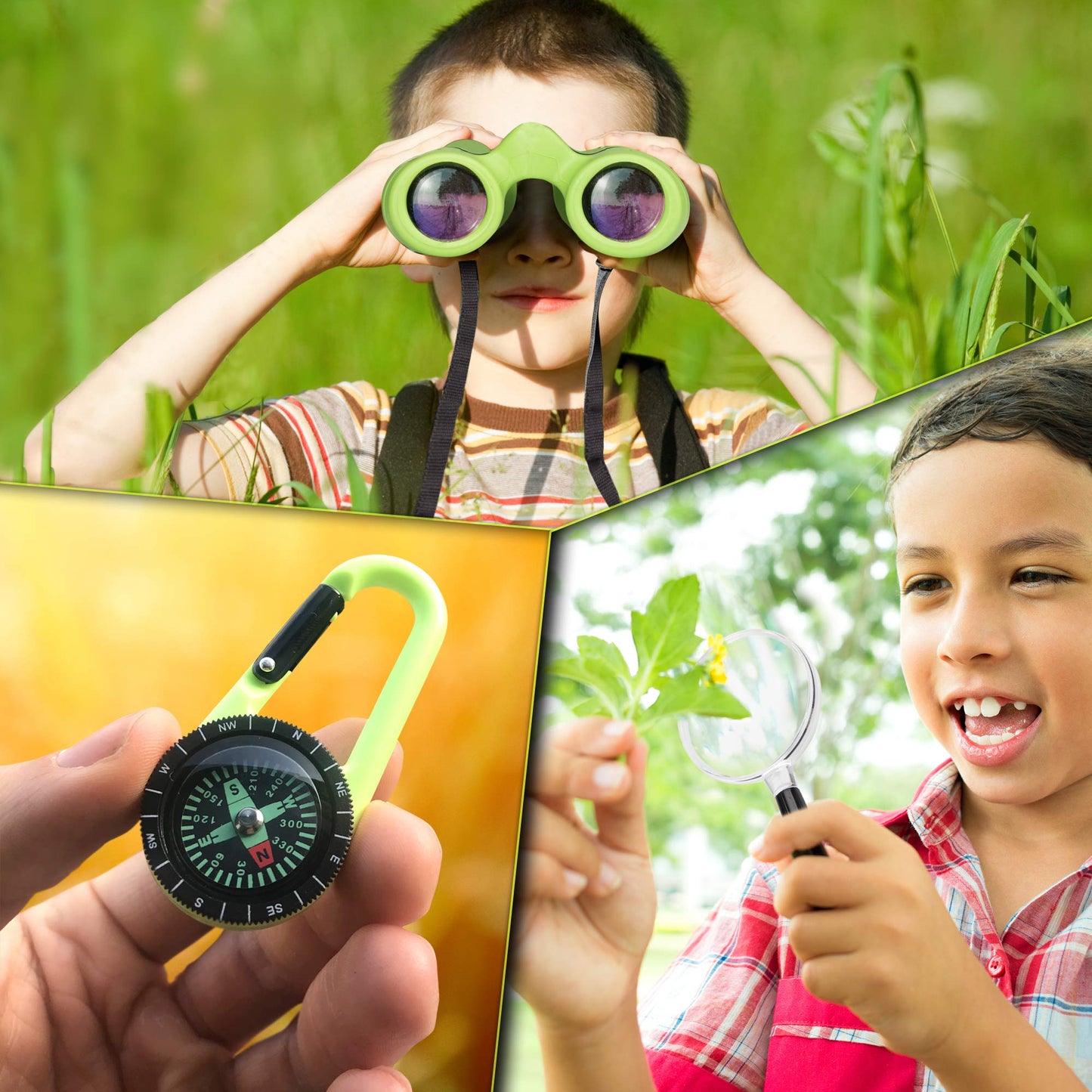 Binoculars for Kids - Perfect gift for boys and girls - Powerful magnification 8X21 - Comprehensive set including magnifying glass & compass - Toy for children aged 3-12 years
