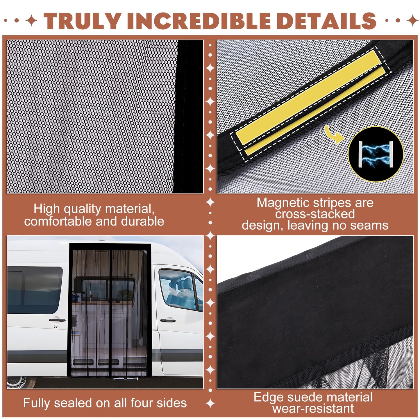 Magnetic Van Insect Screen for,Car Window Insect Net Universal Magnets Mosquito Nets, Center Magnet Closure RVs,Side Door/Trunk Camping Ventilation Mosquito Nets 210 * 150cm