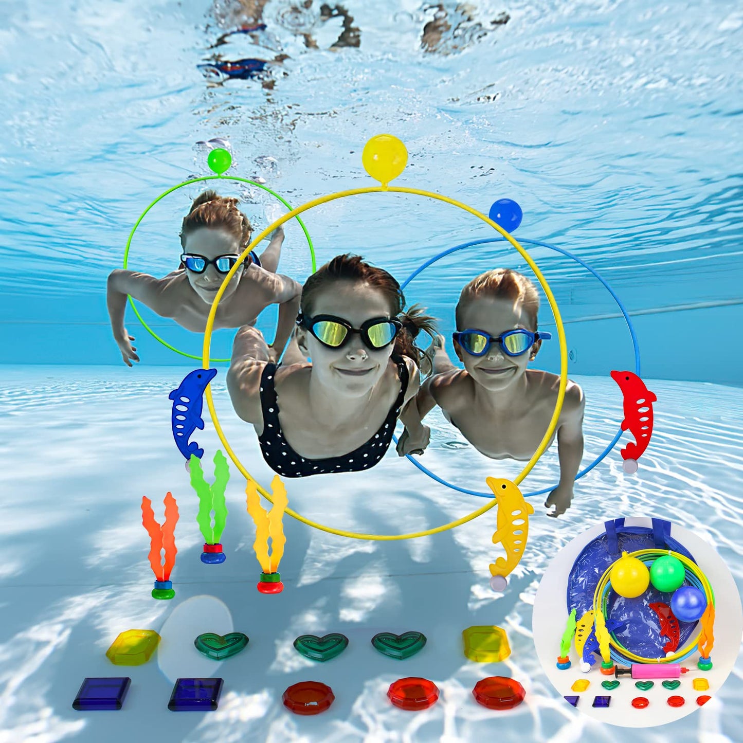 Pool toys for 5 6 7 8 9 year old boys girls, diving rings kids set pool toys pool party gift 5-12 years old swimming pool water toys outdoor