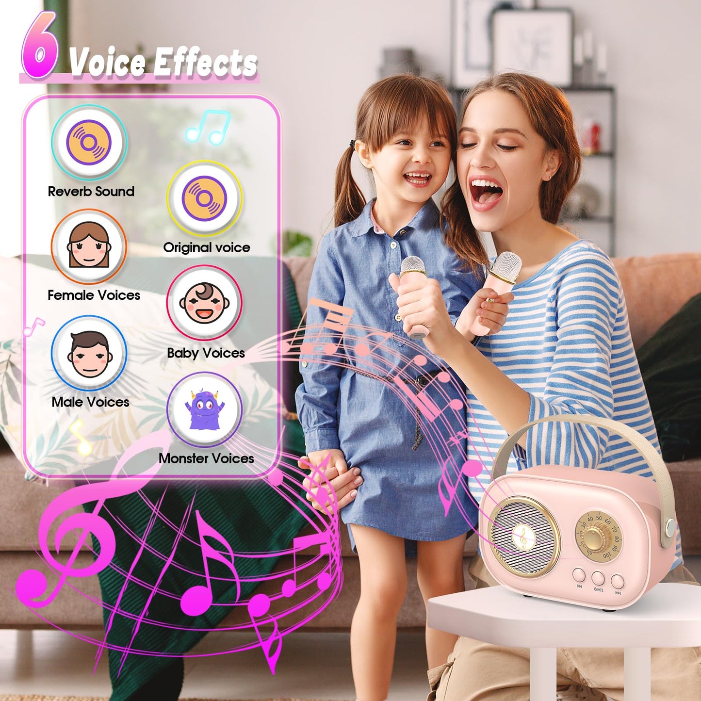 Dislocated Bluetooth Microphone Karaoke Children, Excellent Music Toy for Girls 4-12 Years Kids1 (Pink)