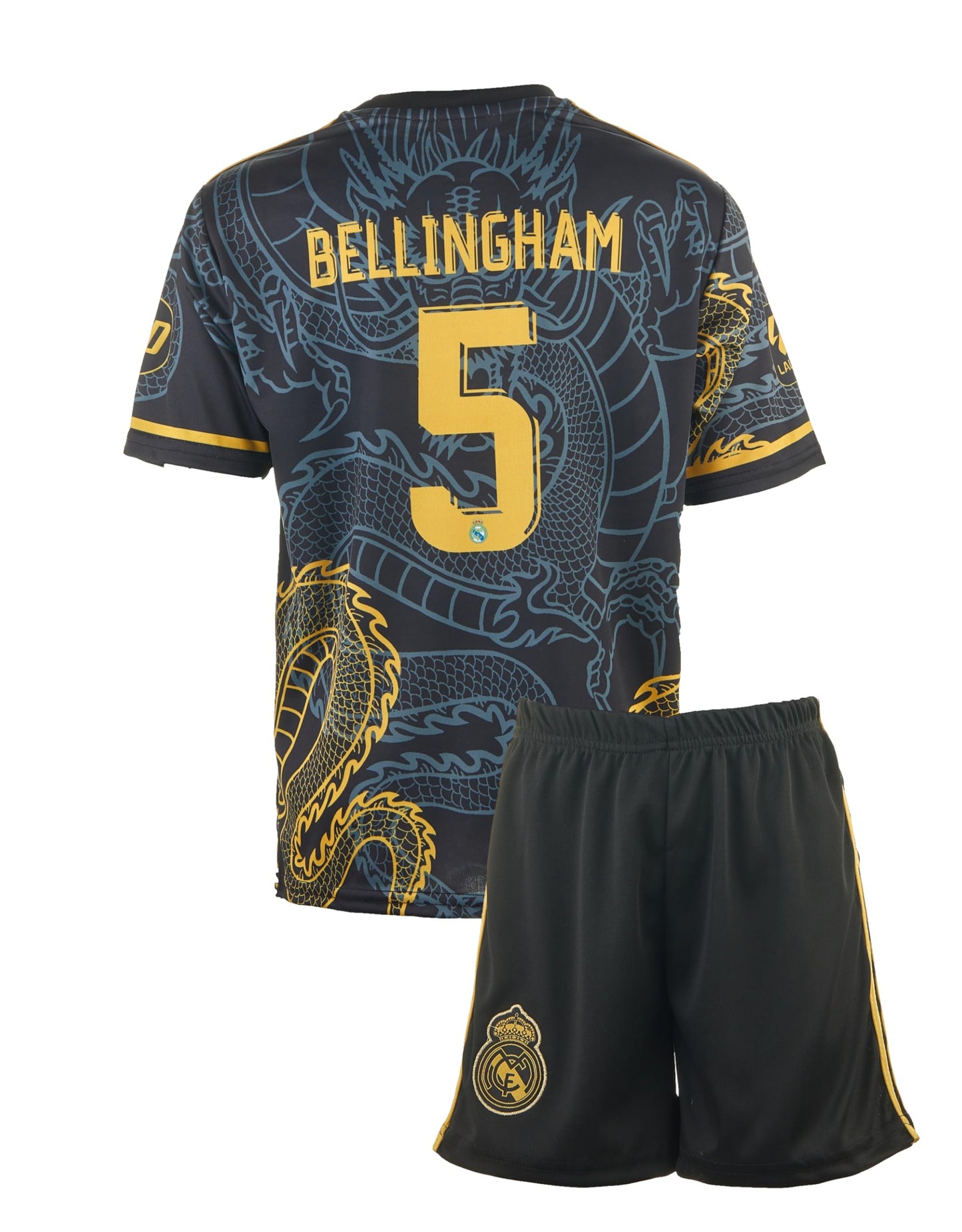 Madrid Bellingham Dark Blue Dragon Football Kids Jersey, Special Design, Soccer, Limited Edition, Come with Shorts (Dark Blue, 152, Bell)