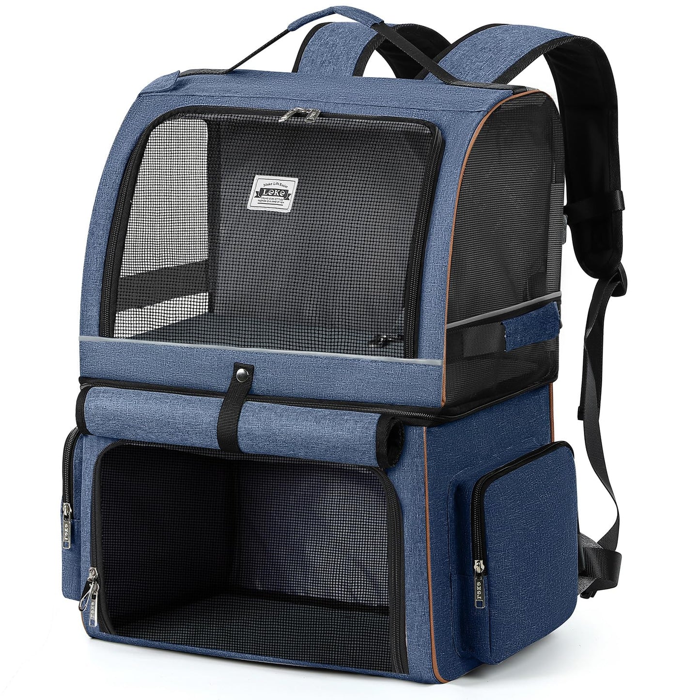 LekeSpring Double-Layered Cat Backpack for 2 Cats Large Cat Carrier Backpack Foldable Pet Backpack for Cats Dogs up to 11kg - Blue