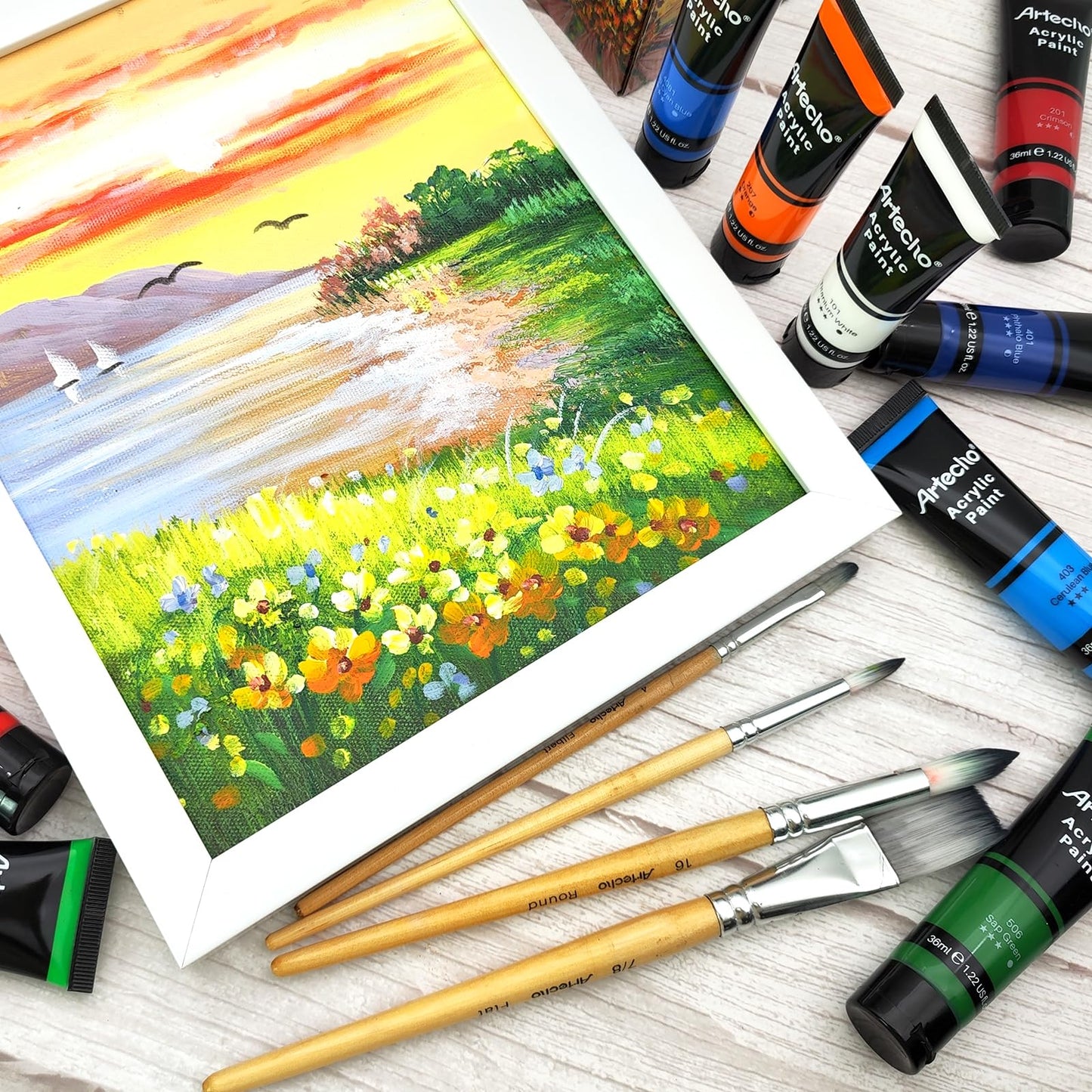 Artecho Acrylic Paint Set 48 x 36 ml, Waterproof and Lightfast, Quick Drying, Ideal for Canvas, Paper, and Fabric, Great for Christmas and other holidays.