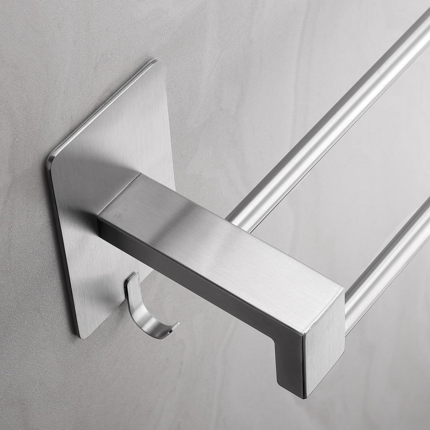 ALOCEO 44CM towel holder without drilling, made of SUS304 stainless steel. Double adhesive towel rack for bathroom, kitchen, shower wall. Silver color.