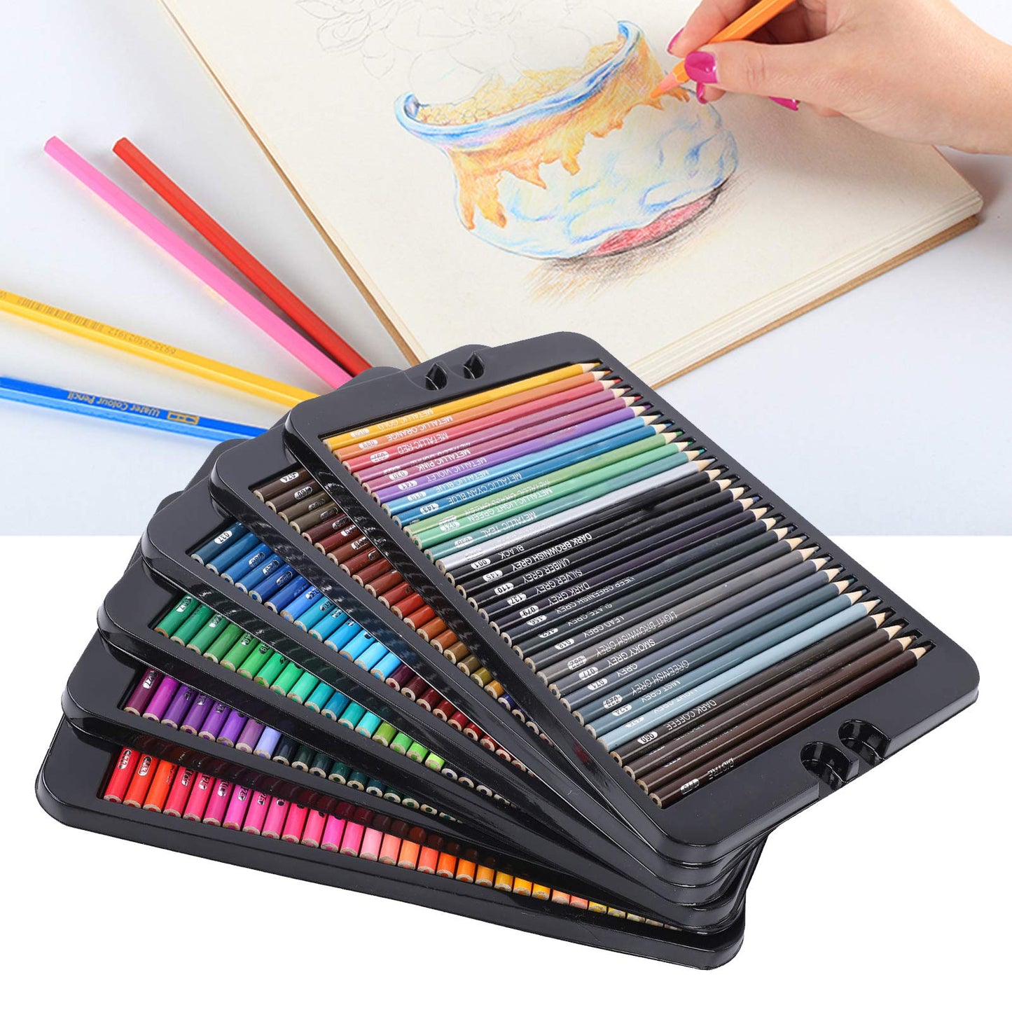 Atyhao 180pcs Colored Pencils with Metal Case for Artists Drawing Sketching Crafting Coloring Books Class Kids Students Gift Pencils