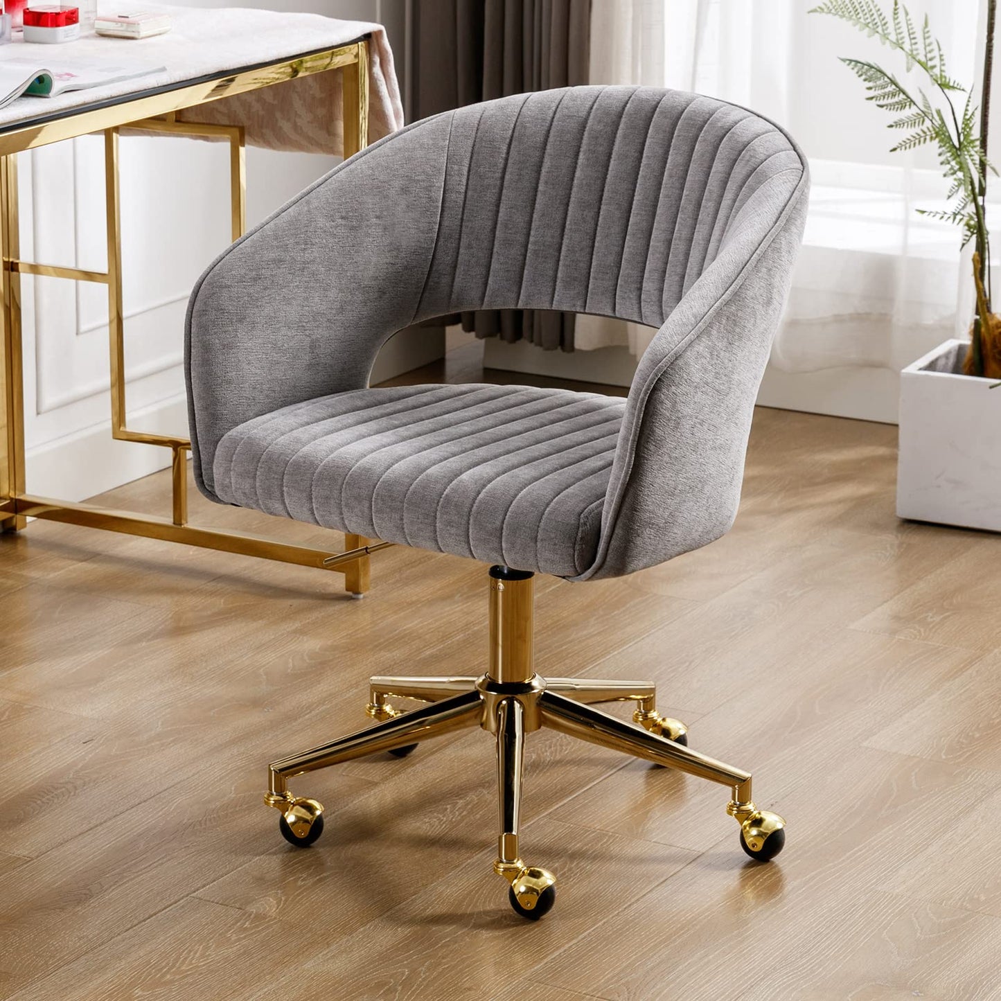 Wahson ergonomic office chair made of chenille Swivel chair with casters Desk chair Aesthetic with armrest for study/home office, Gray.
